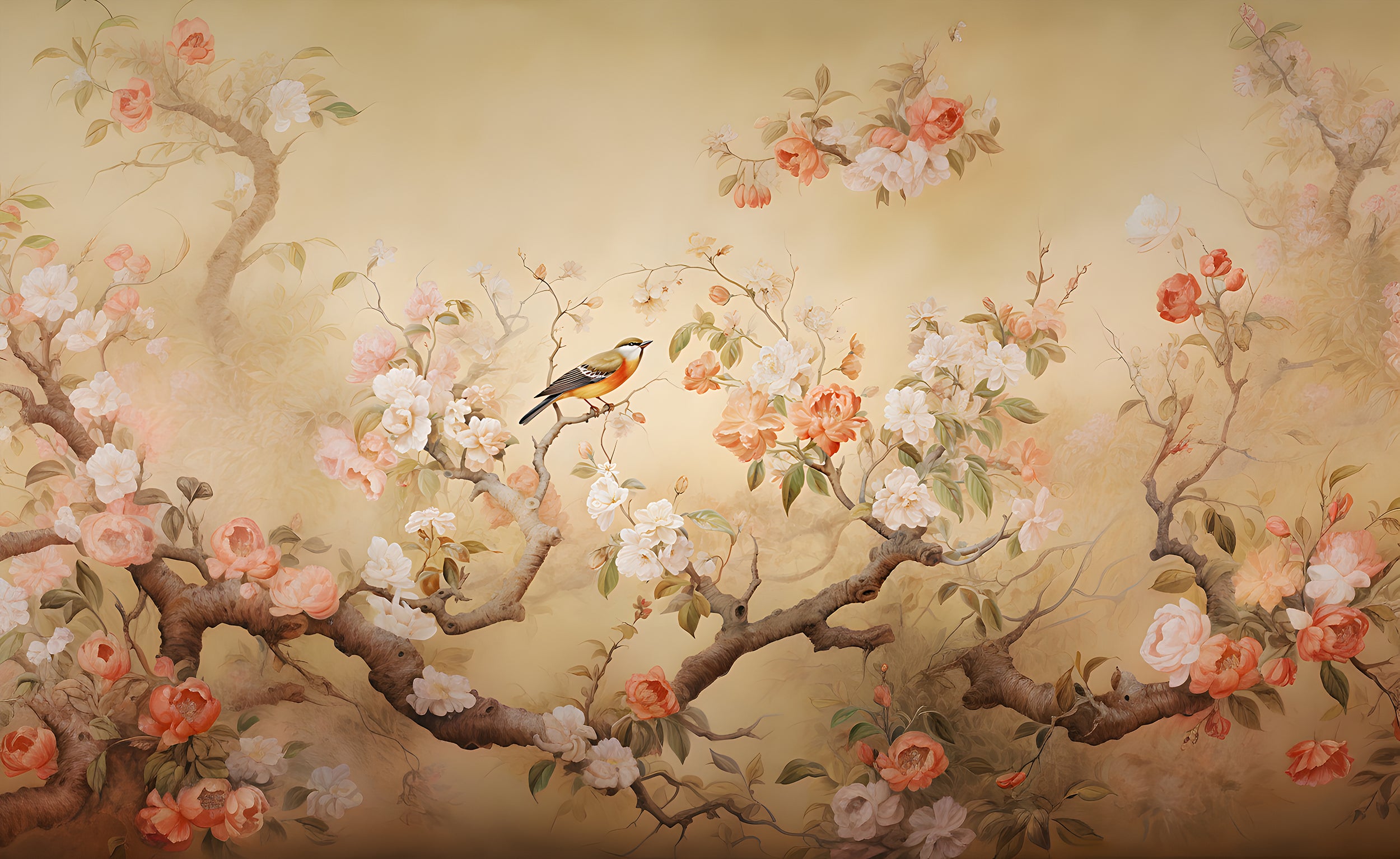 Beige Floral Tree Wall Decal