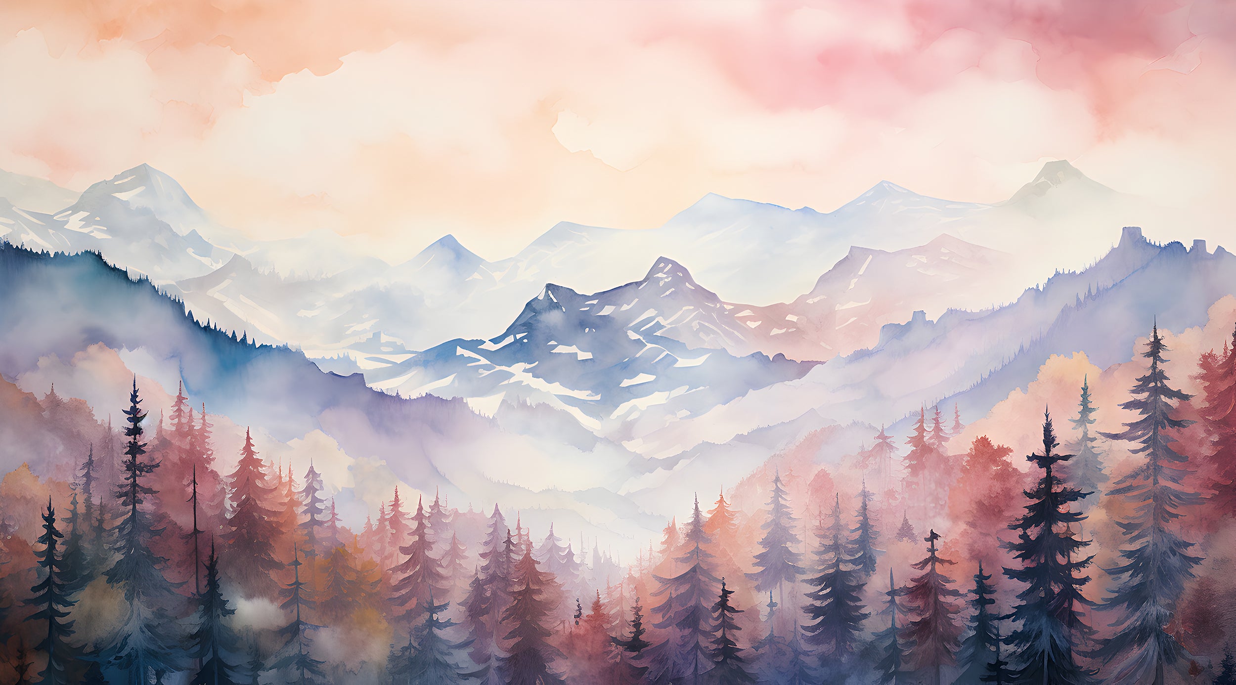 Soothing Pink Mountains Wall Covering