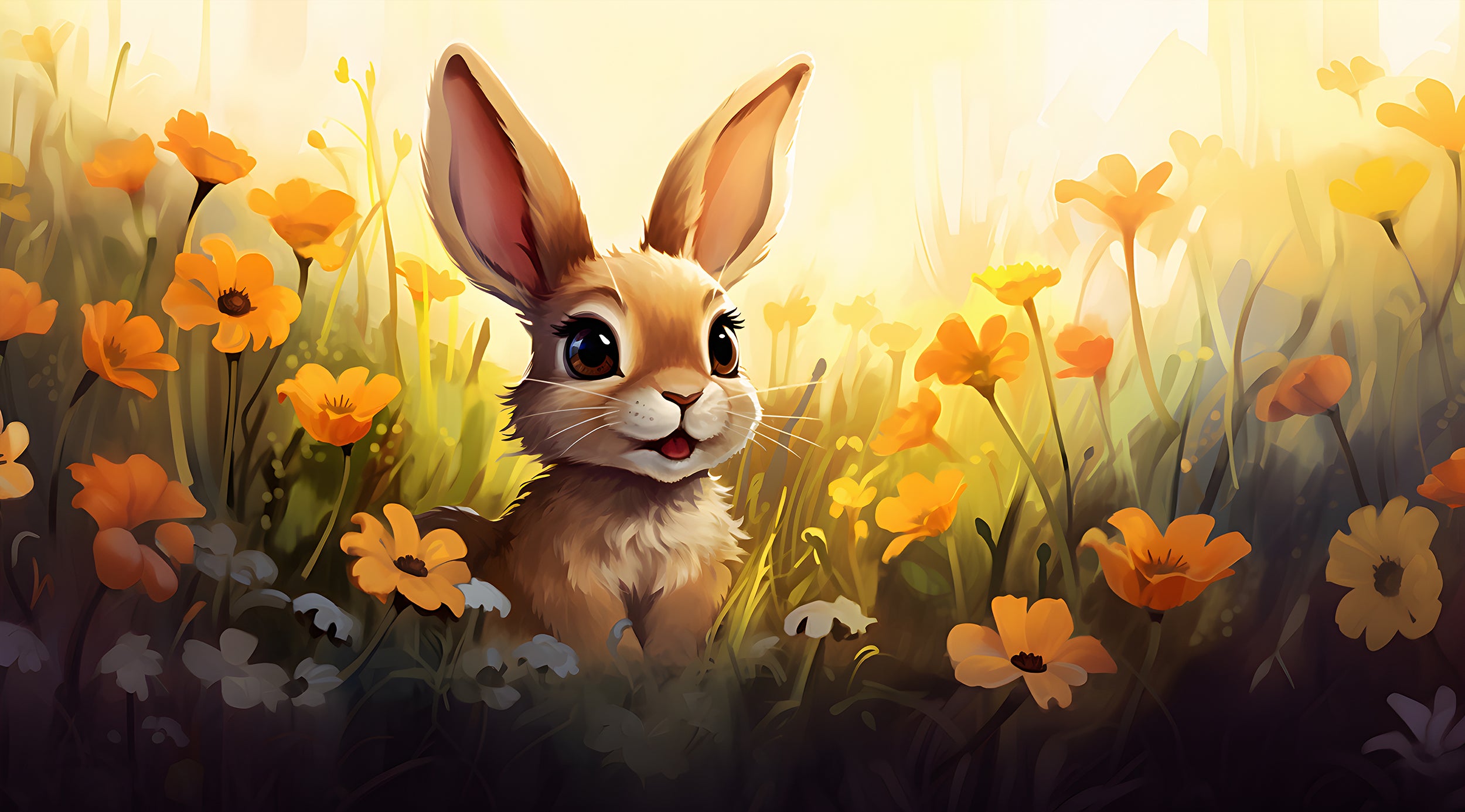 Cute Rabbit Meadow Wall Art
