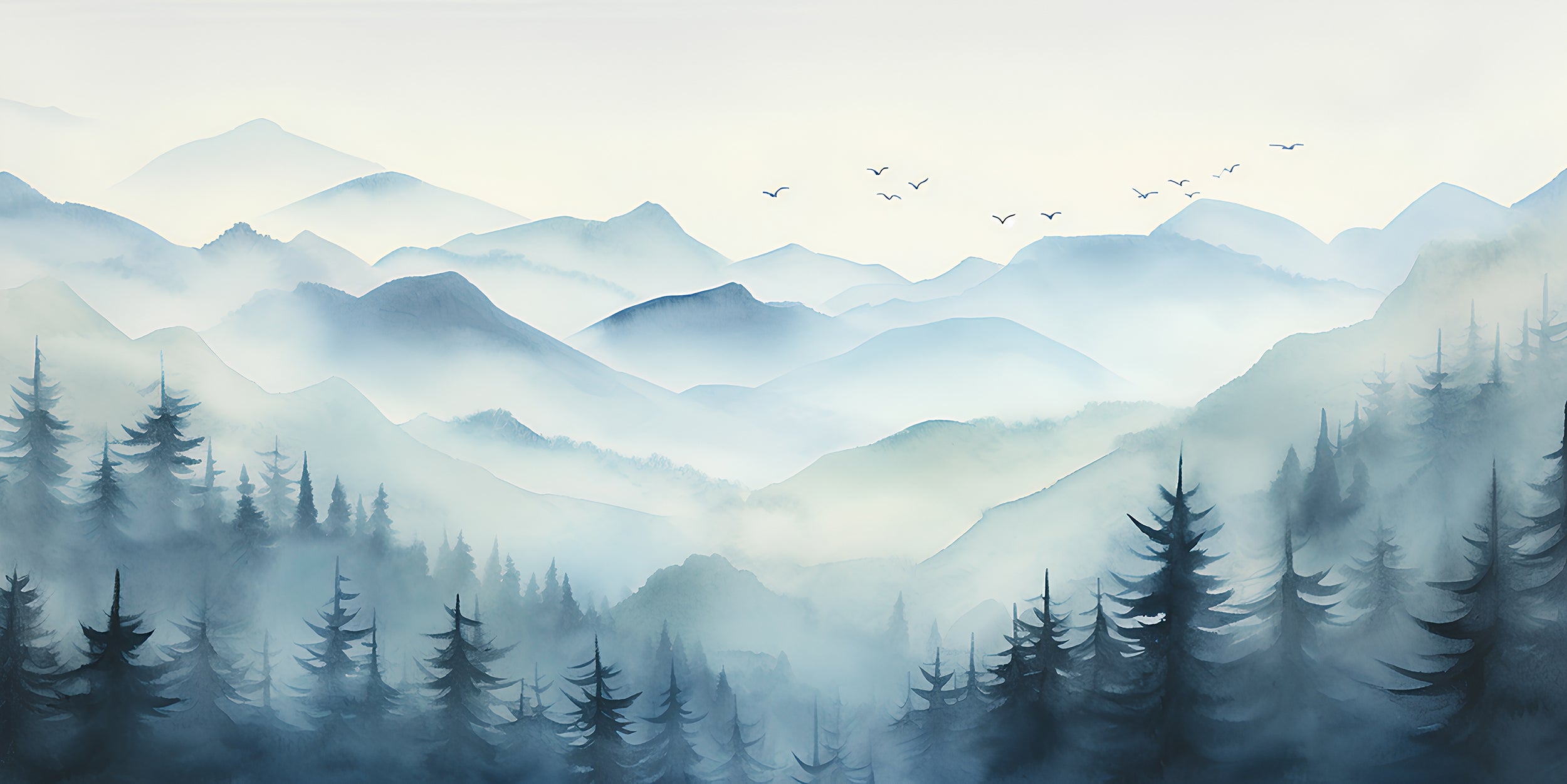 Pine Forest and Mountains Wall Decal