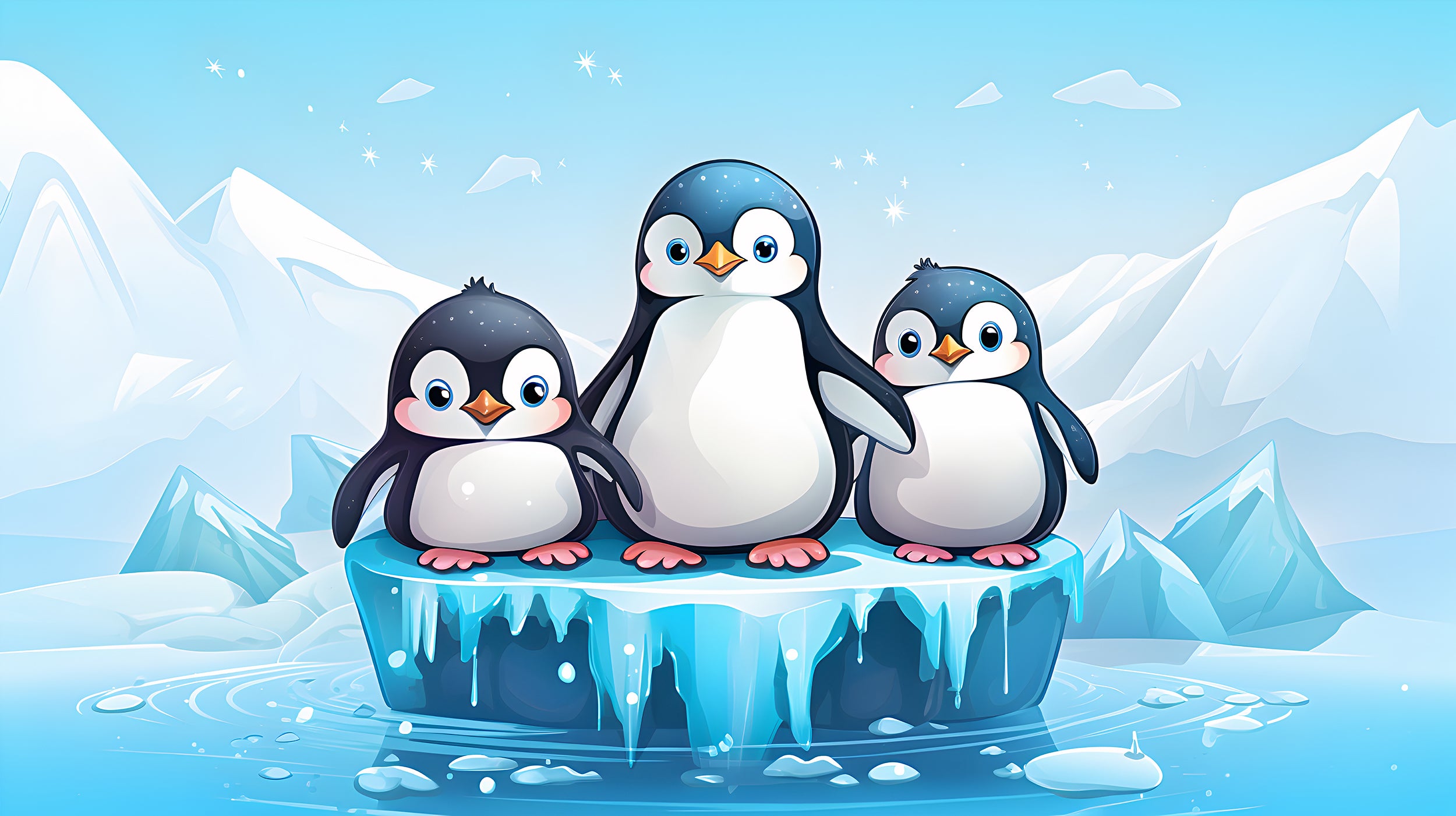 Watercolor Cute Penguins Wall Decal