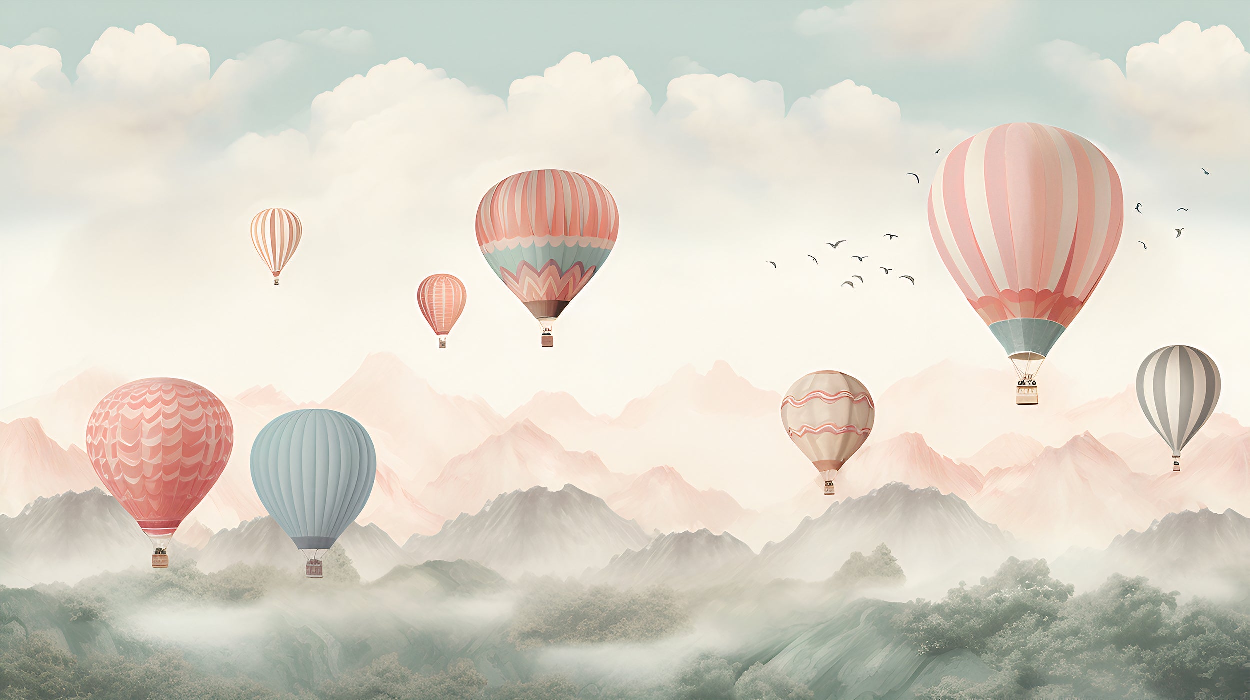 Watercolor Hot Air Balloon Wallpaper Decor
