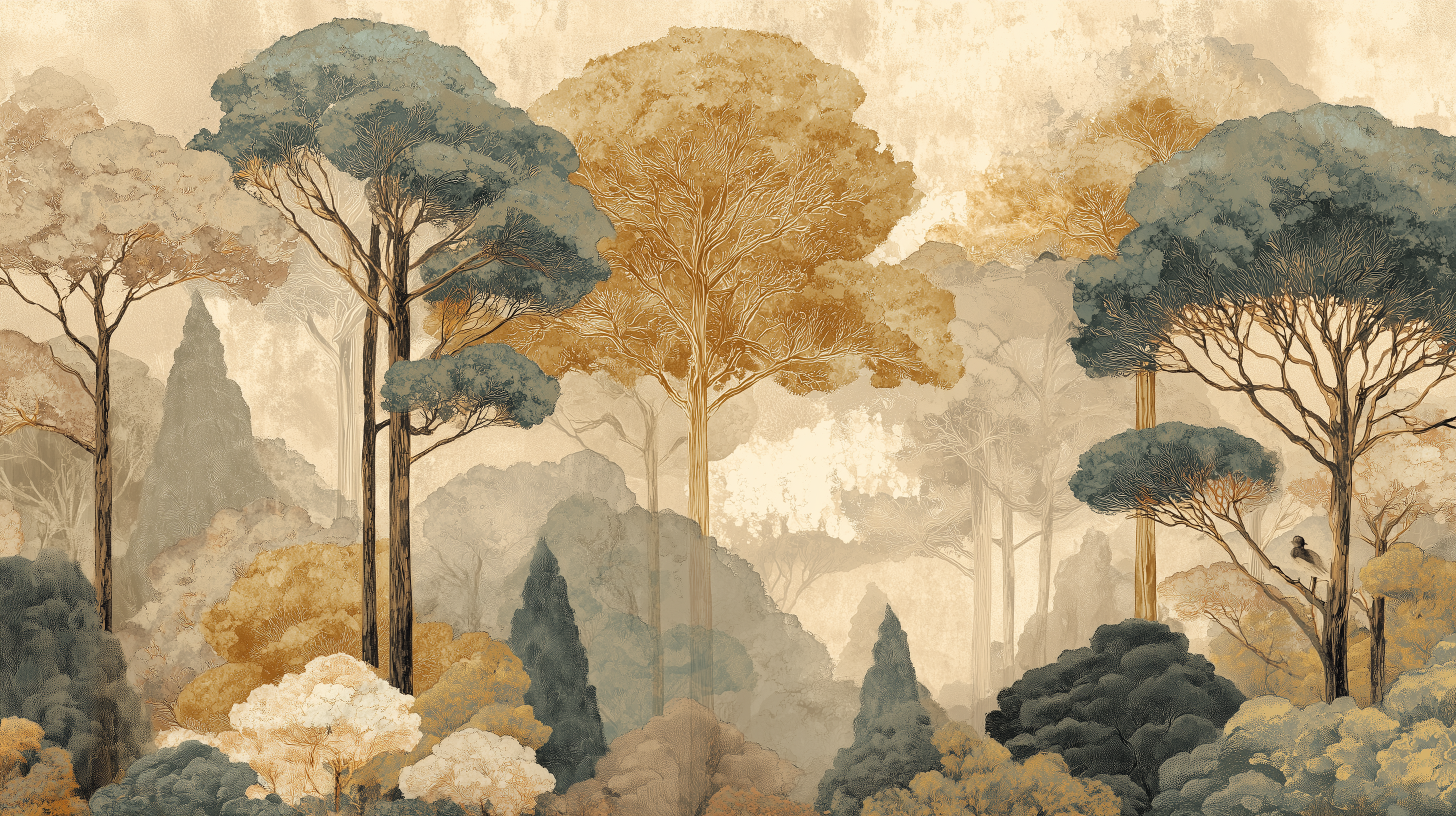Peel and stick detailed tree mural
Forest scene removable wallpaper