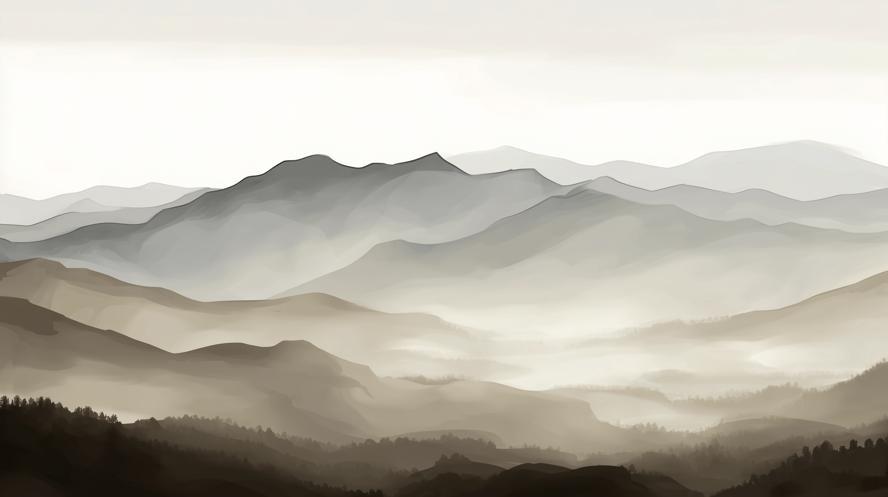 neutral toned scenic wall art
foggy morning mountain view mural