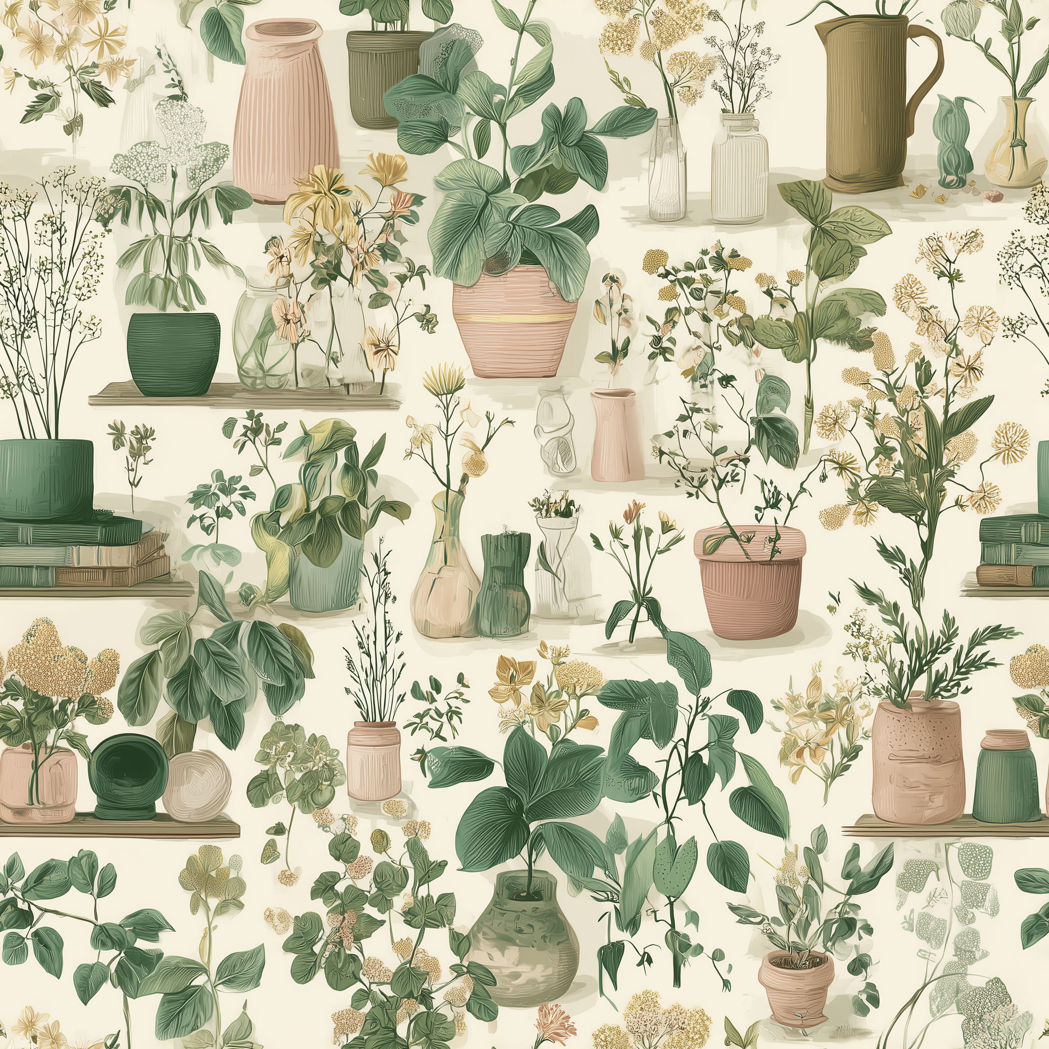 potted flowers and herbs wallpaper
rustic kitchen garden wall covering