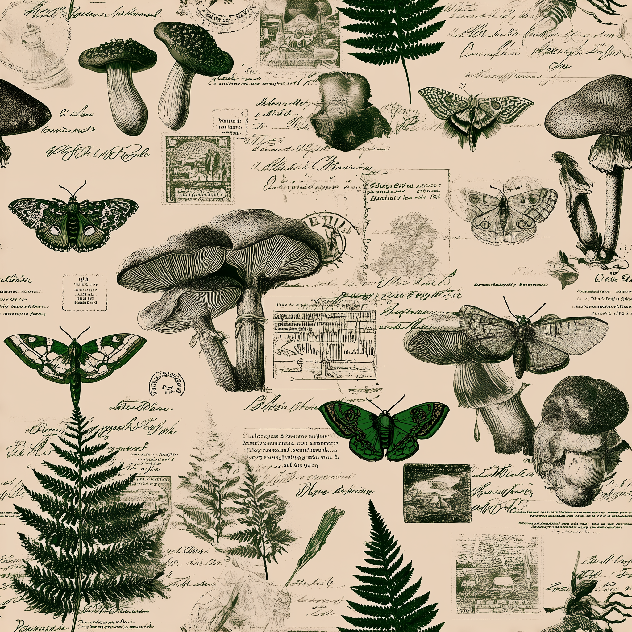 Antique Moth Fern Drawing Pattern
Natural History Wallpaper Design