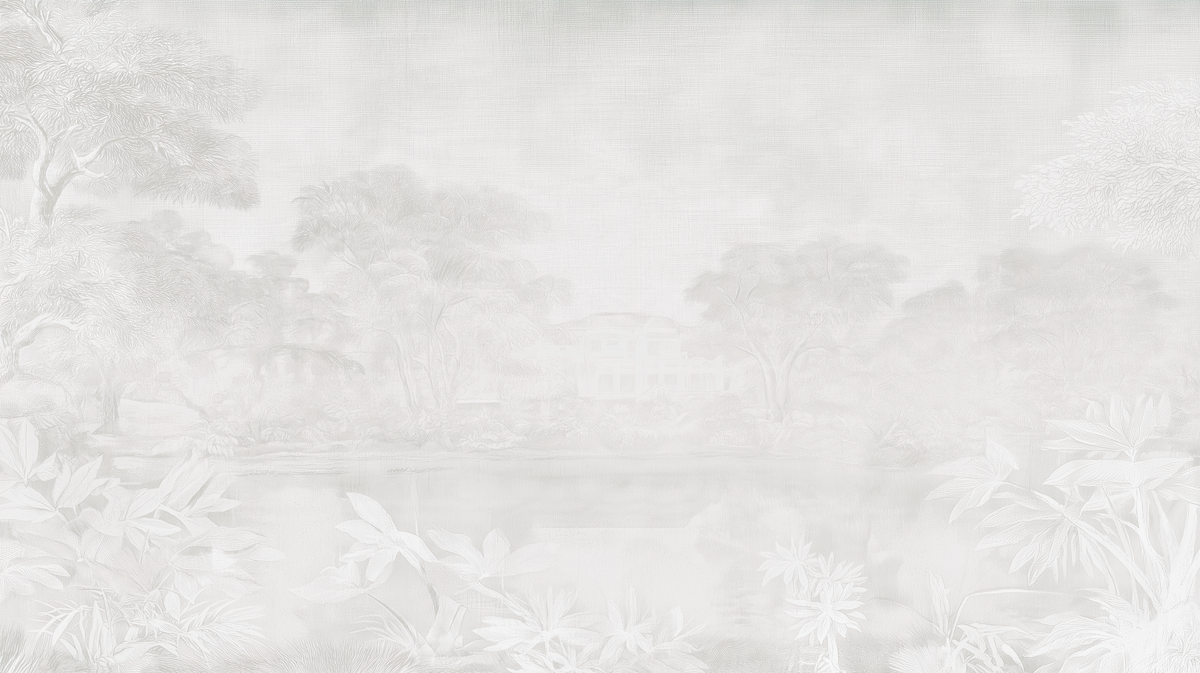 French Country Landscape Wall Mural In Soft Grey And White