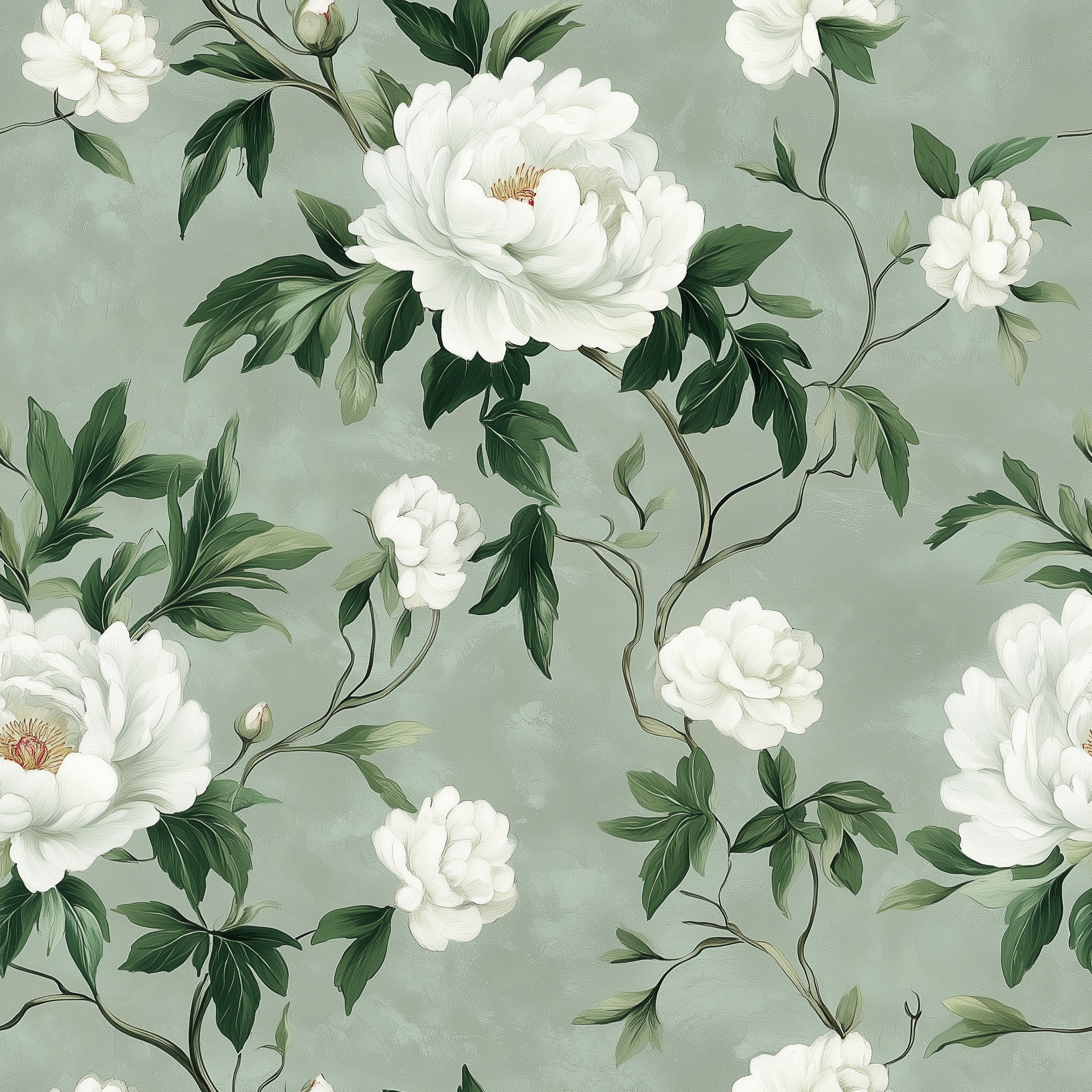 White flowers on green wallpaper for natural interiors
Easy-to-remove vintage botanical wallpaper for living rooms