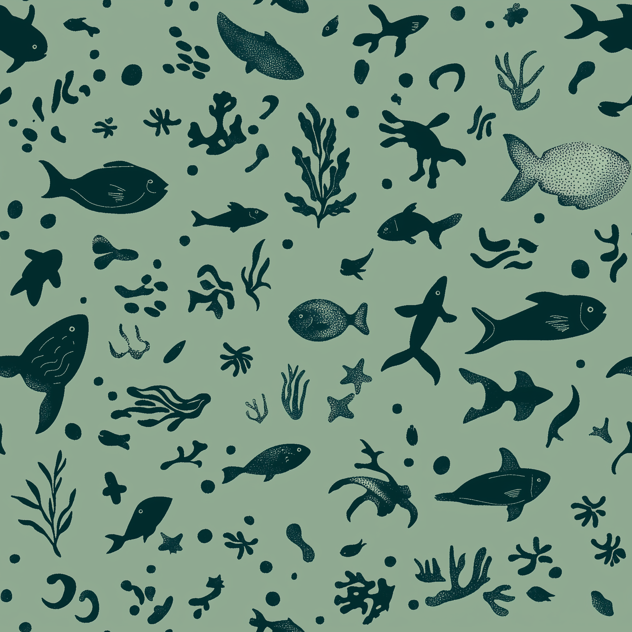 Ocean-themed peel-and-stick wallpaper.
Teal background marine life design.