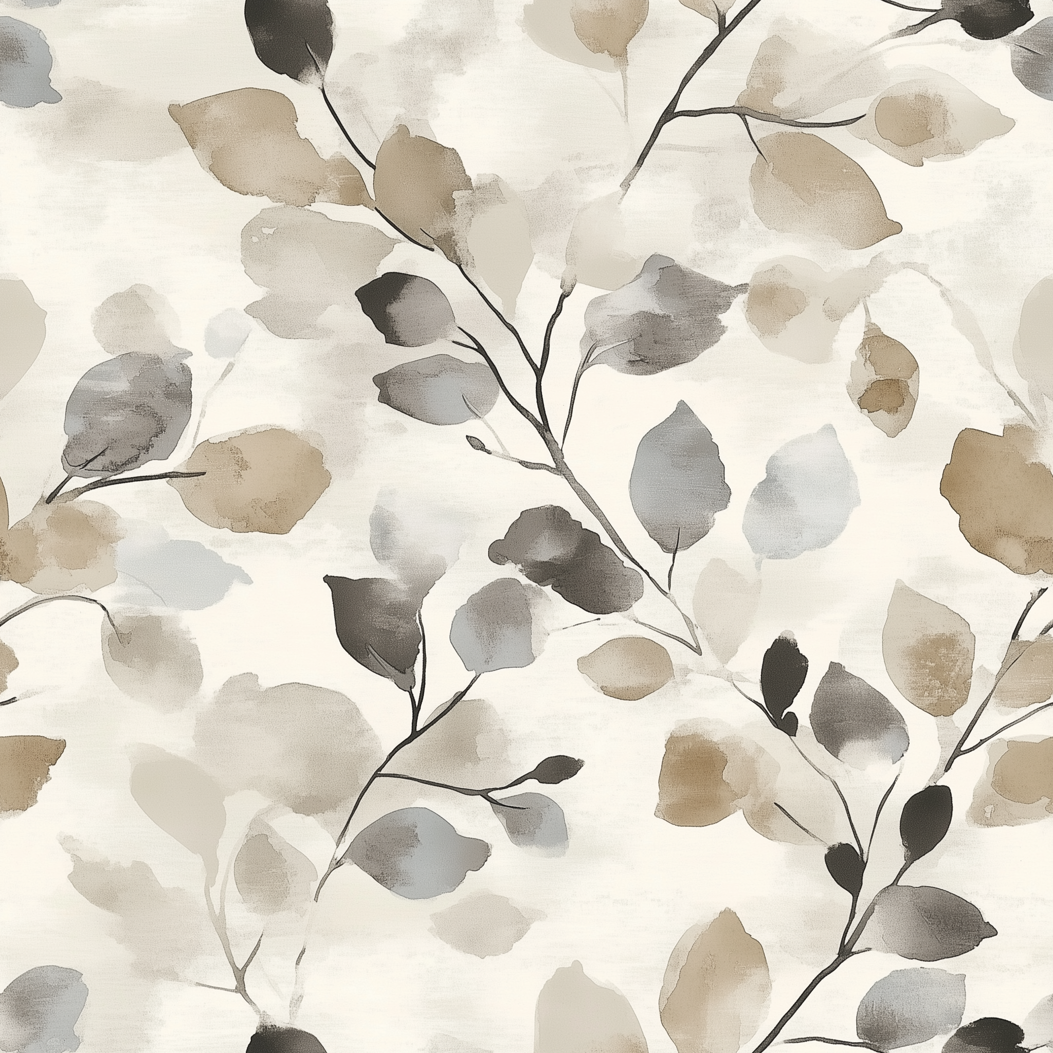 Elegant watercolor leaf pattern wall mural.
Removable floral wallpaper in beige and gray.