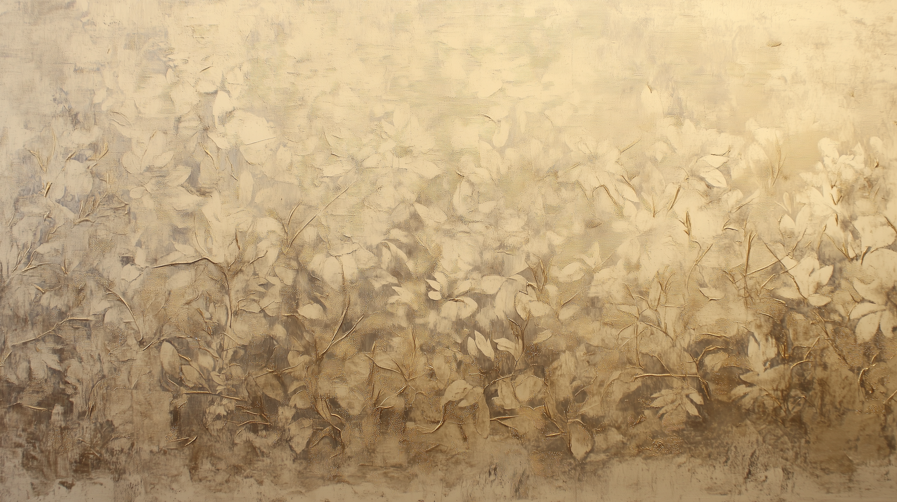 Peel-and-stick golden botanical mural.
Elegant gold-toned forest wallpaper.