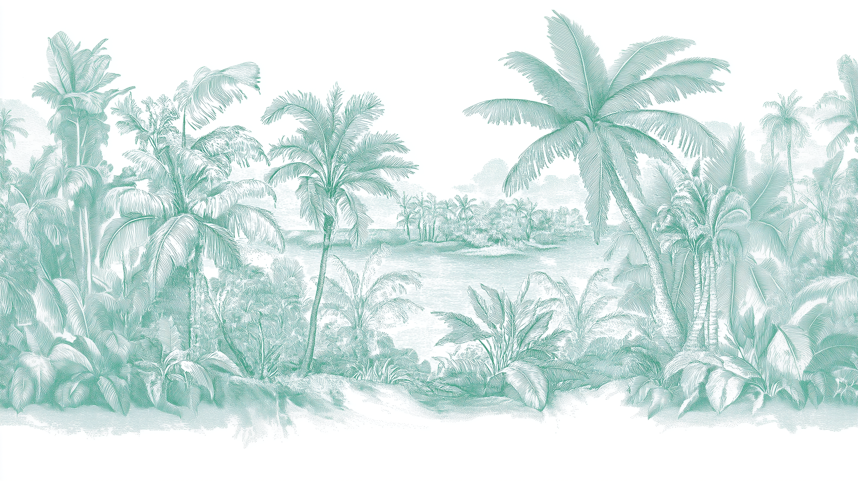 Toile De Jouy French-style wallpaper.
Peel-and-stick jungle-themed mural.