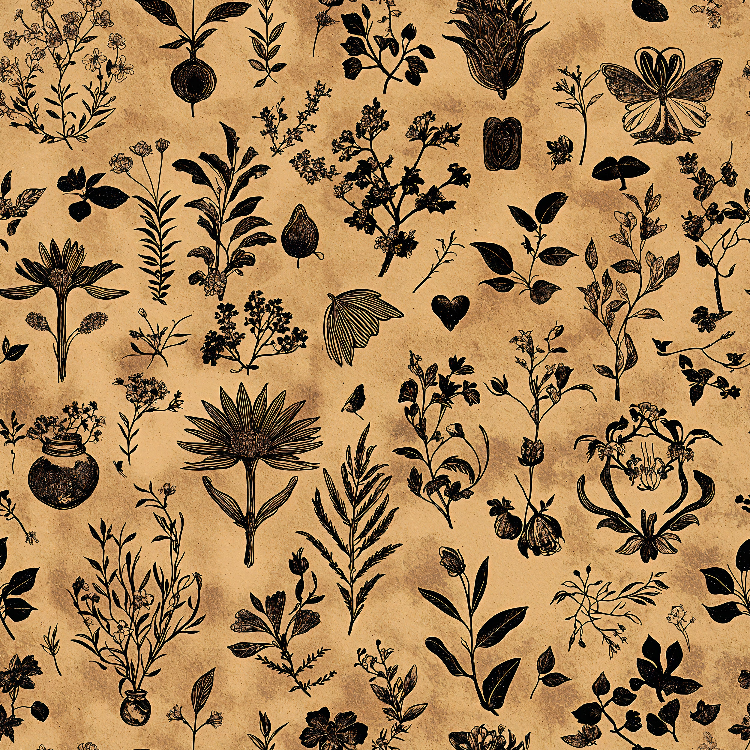 Natural botanical peel-and-stick wallpaper.
Herb garden design wallpaper.