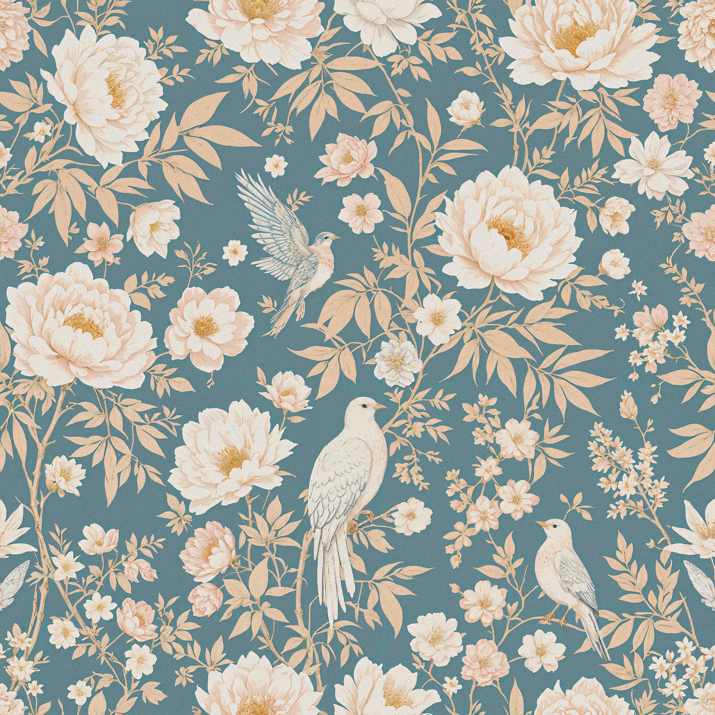 Classic chinoiserie peel-and-stick wallpaper.
Traditional floral chinoiserie design wallpaper.