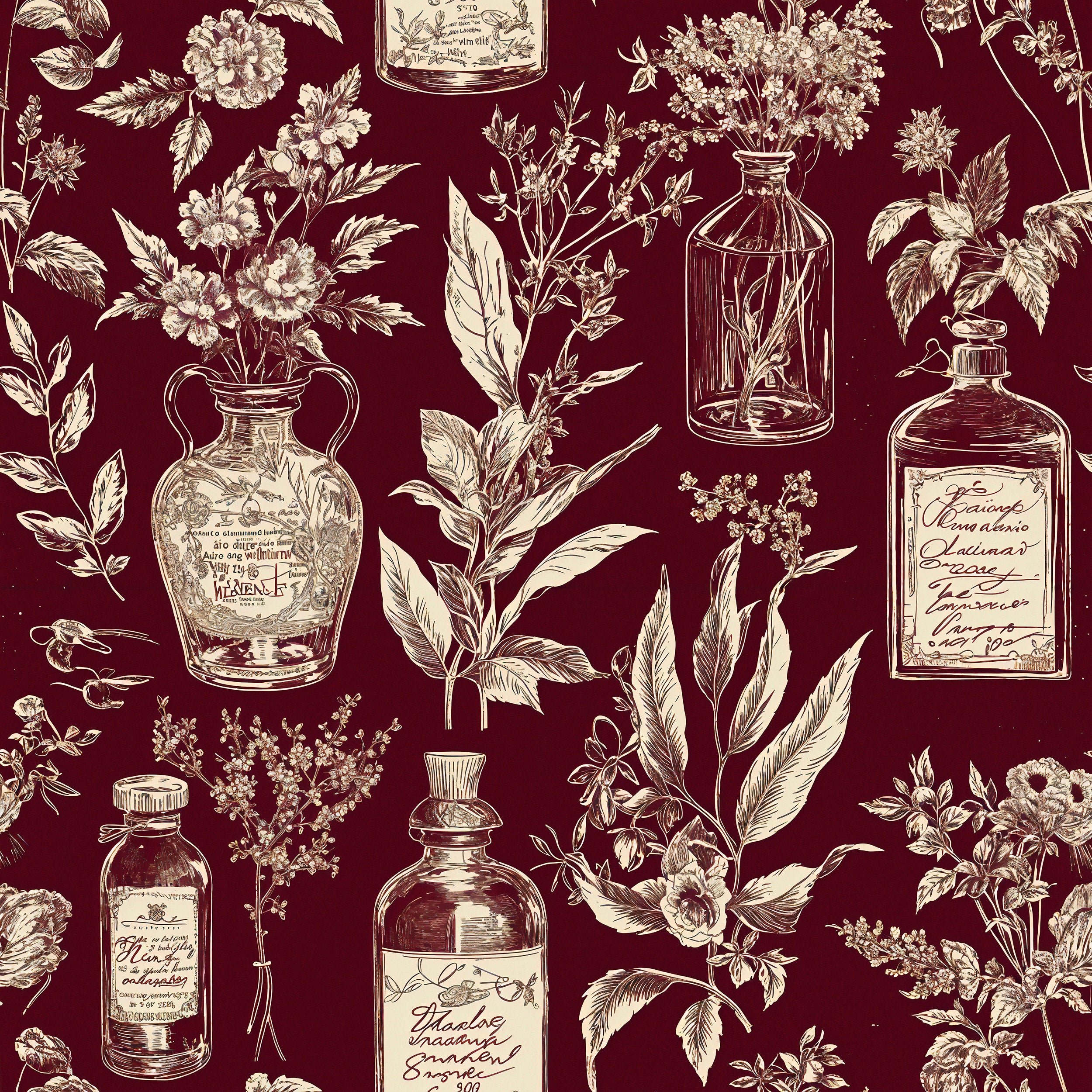 Mystical herbal design wallpaper.
Celestial alchemy wall art.