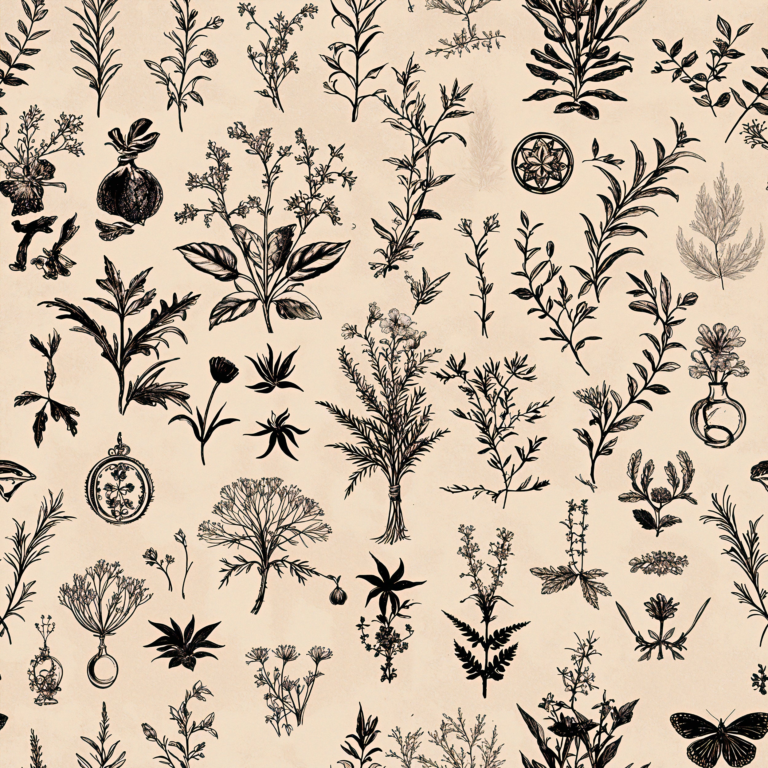 Spiritual herbal alchemy peel-and-stick wallpaper.
Celestial alchemy symbols wall art.