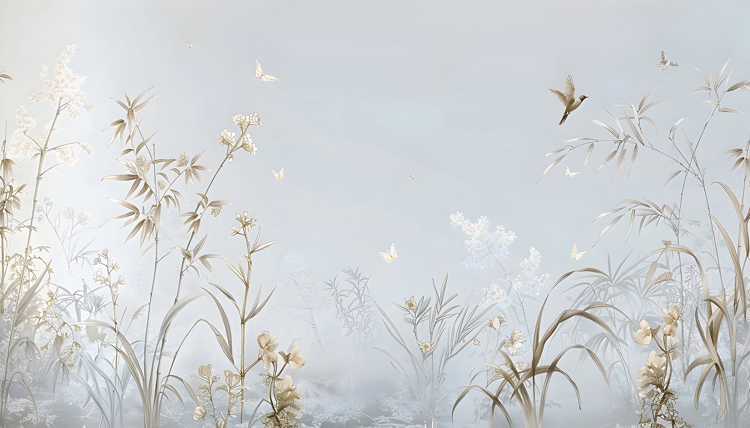 Chinoiserie style wall covering with birds and plants