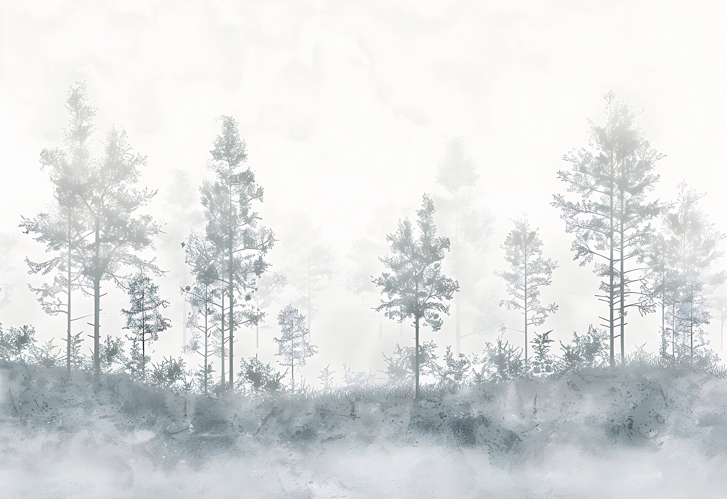 Timeless Forest Landscape Wall Decal Vintage White Trees Peel and Stick Wallpaper