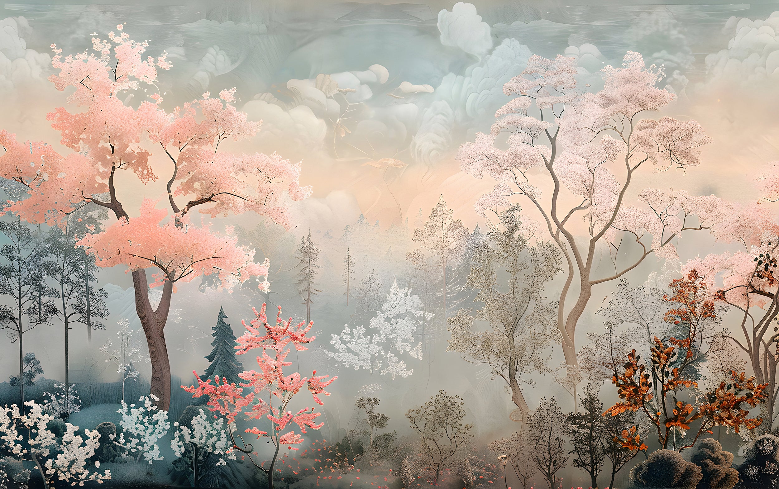 Nature Inspired Peel and Stick Vibrant Trees Wall Decor