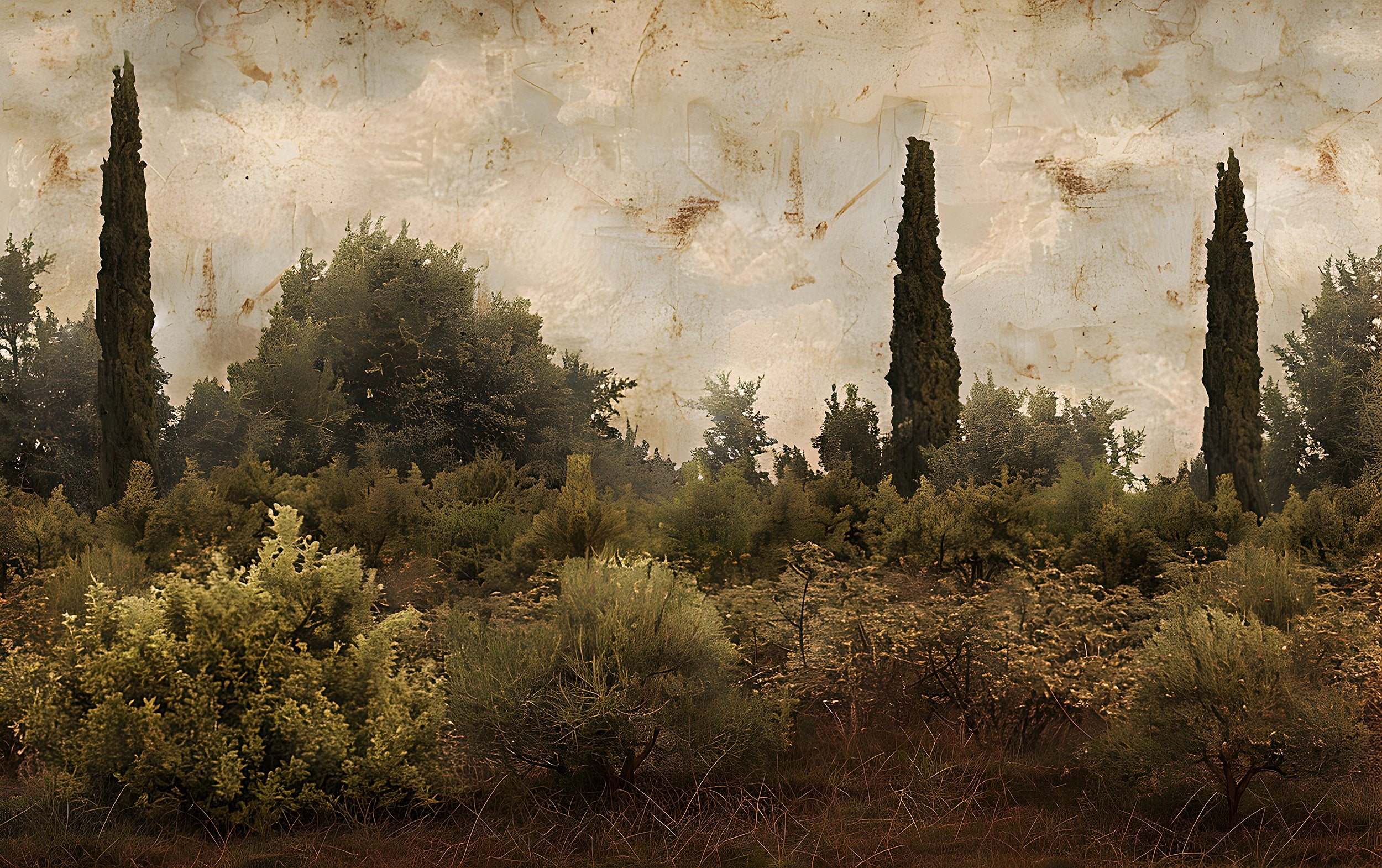 Peel and stick vintage-inspired wallpaper Rustic botanical mural for living room