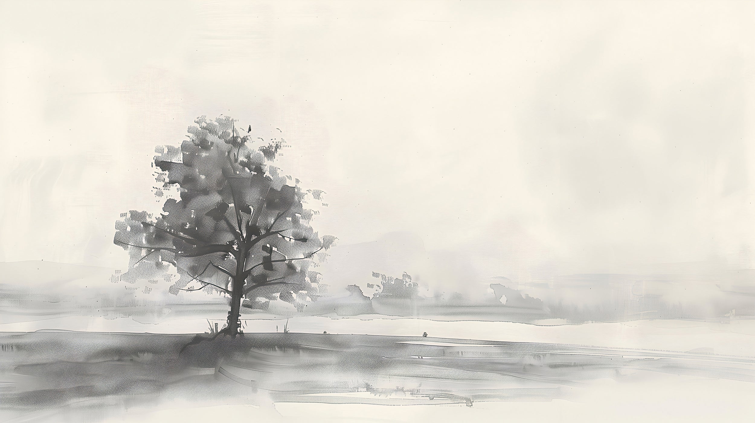 Minimalistic tree painting wall art Vintage landscape wall mural
