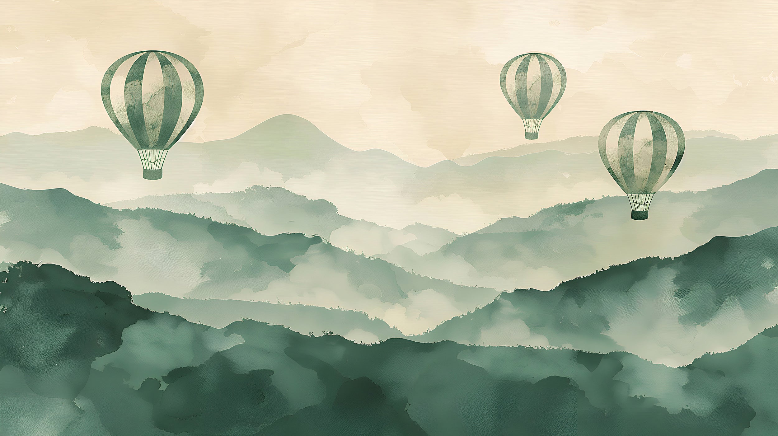 Watercolor green landscape mural Peel and stick balloons decor