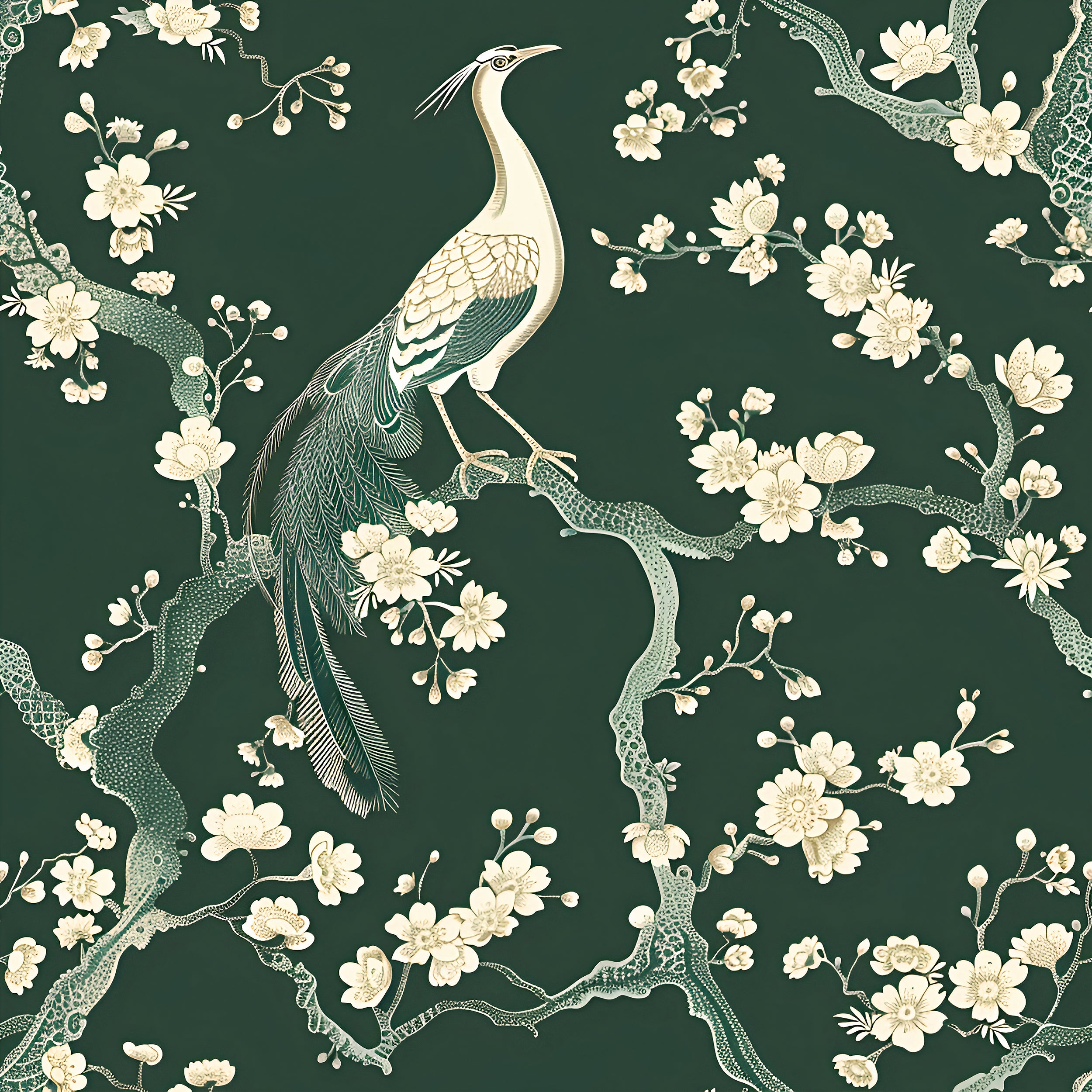 Peel and stick peacock wallpaper Vintage Japanese botanical art