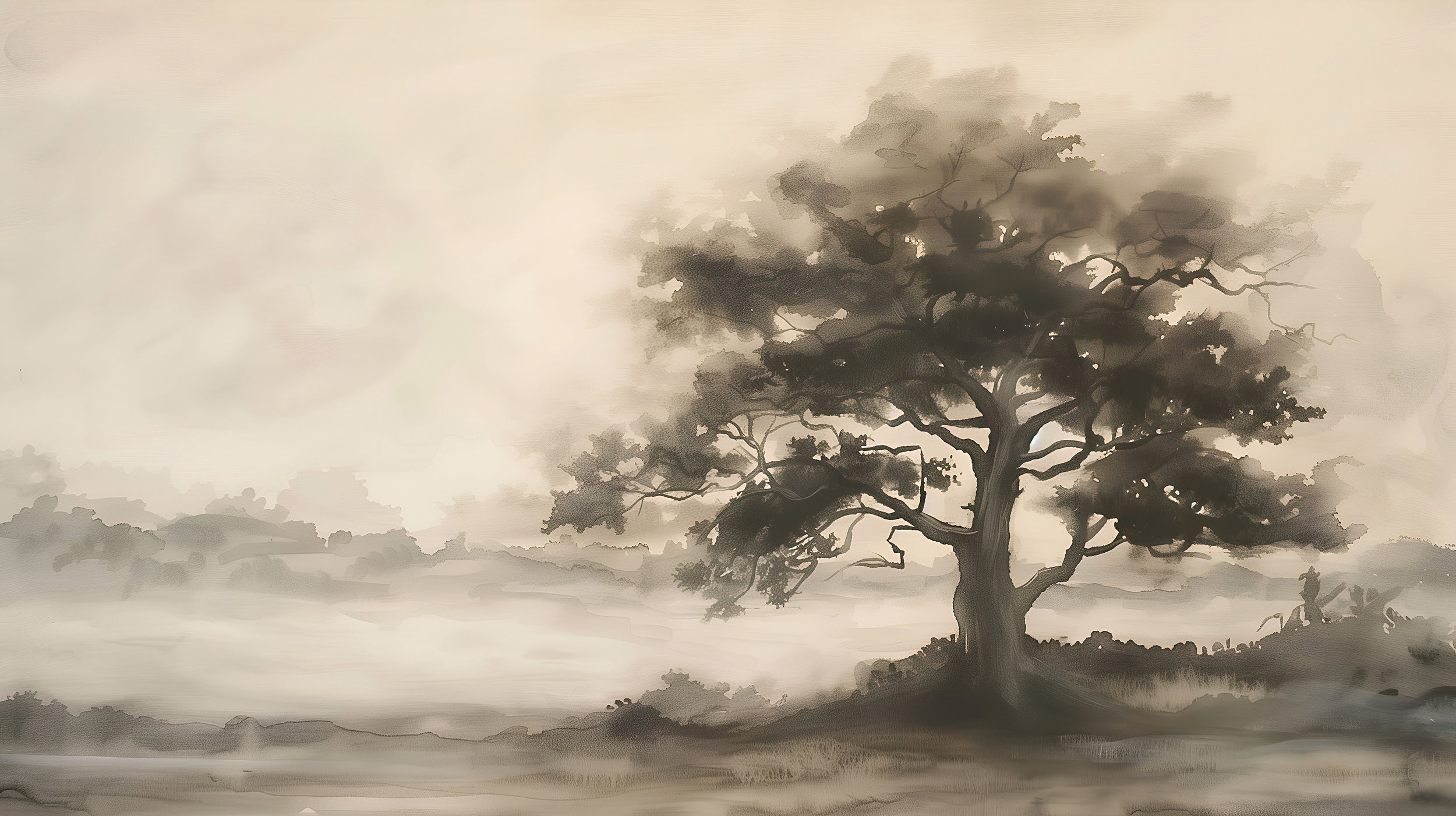 Peel and stick old style tree decor Removable classic rural nature art