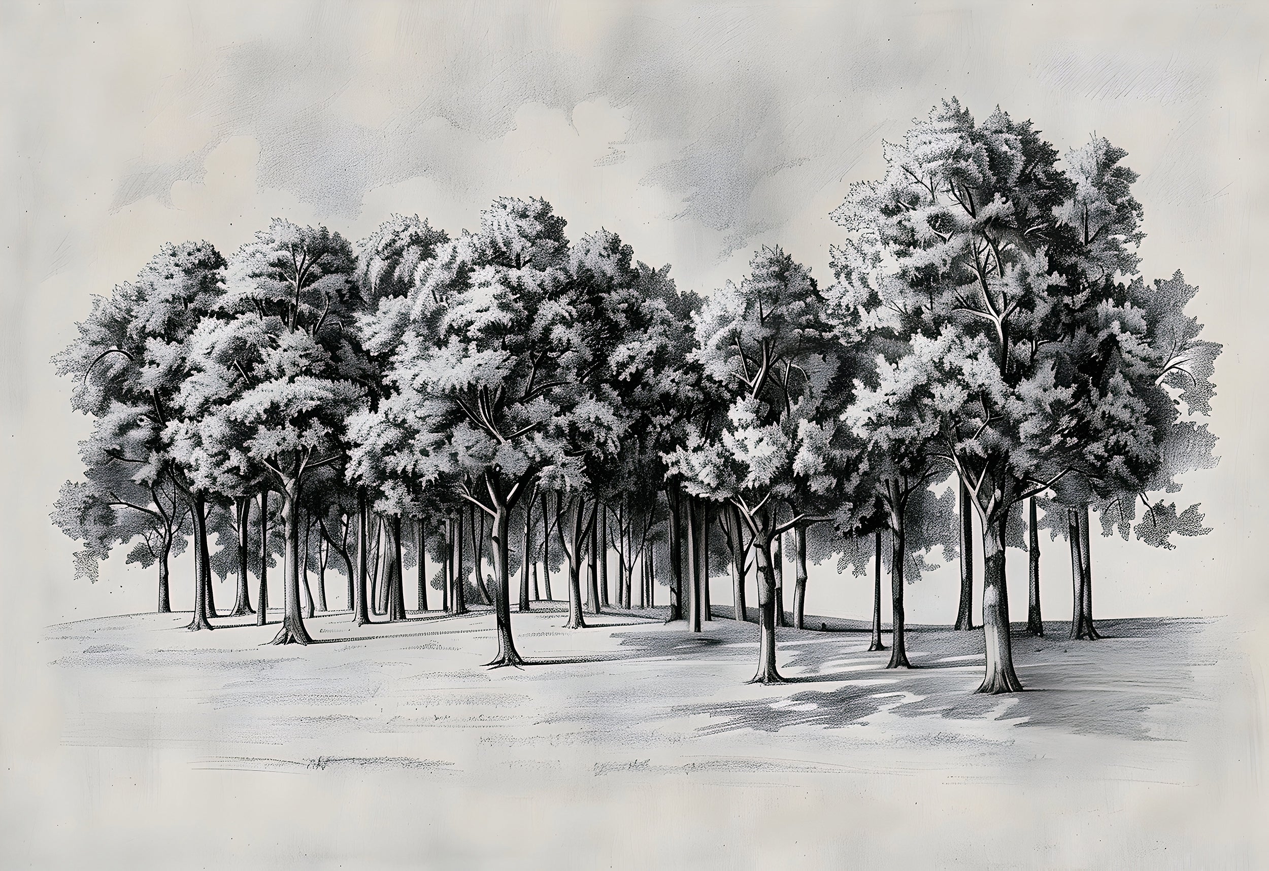 Peel and stick grey monochrome wallpaper Vintage landscape art wall mural