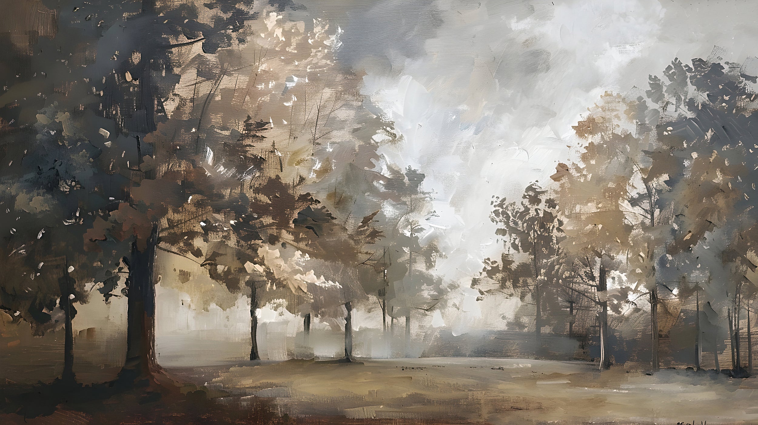 Peel and stick foggy forest decor Removable dark trees wall art