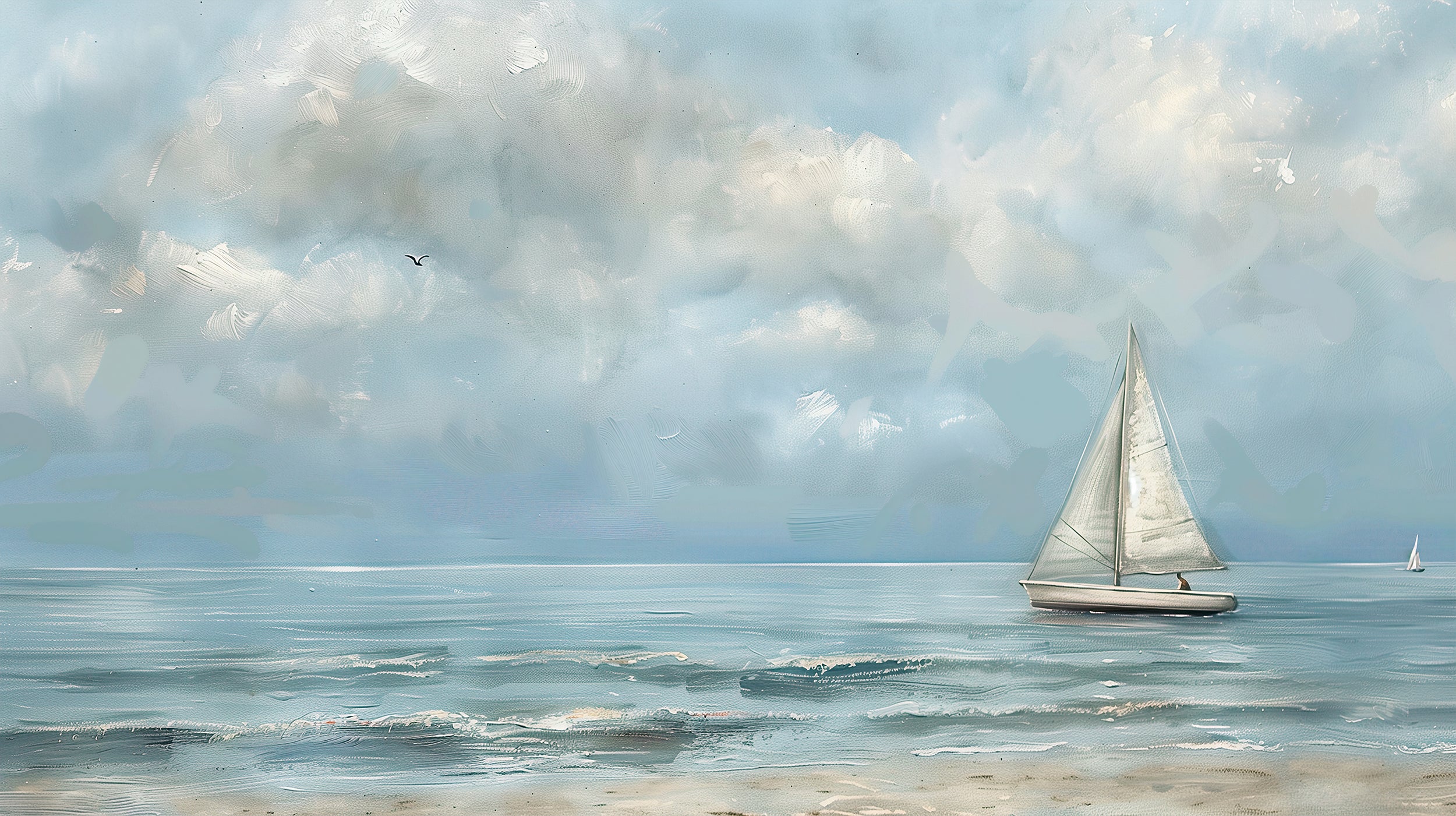 Sailboat wall mural soft blue watercolor Peel and stick boat at sea wall mural