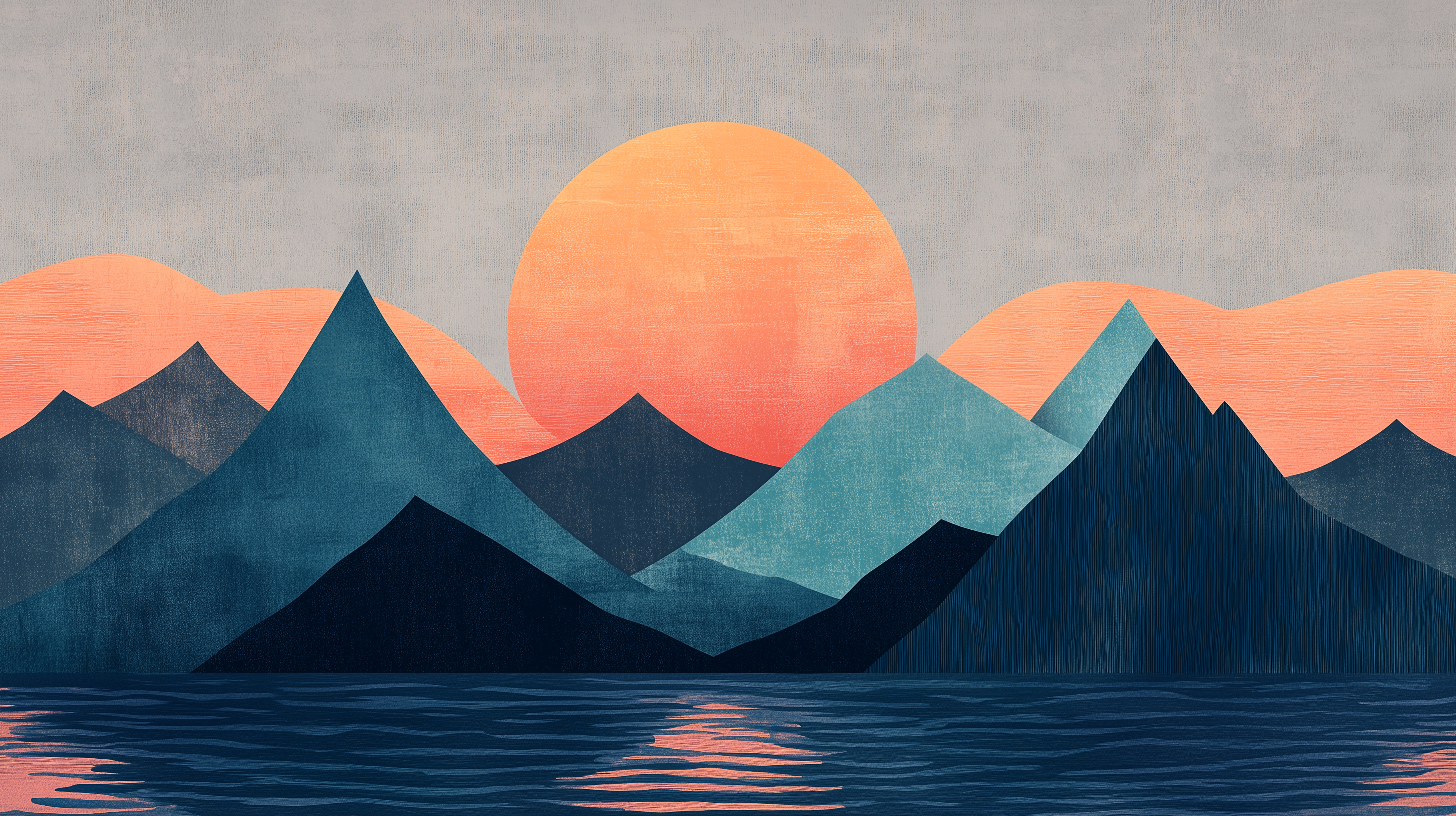 Minimalist peel-and-stick wallpaper with sunset mountains.
Blue and orange abstract mountain mural for modern decor.