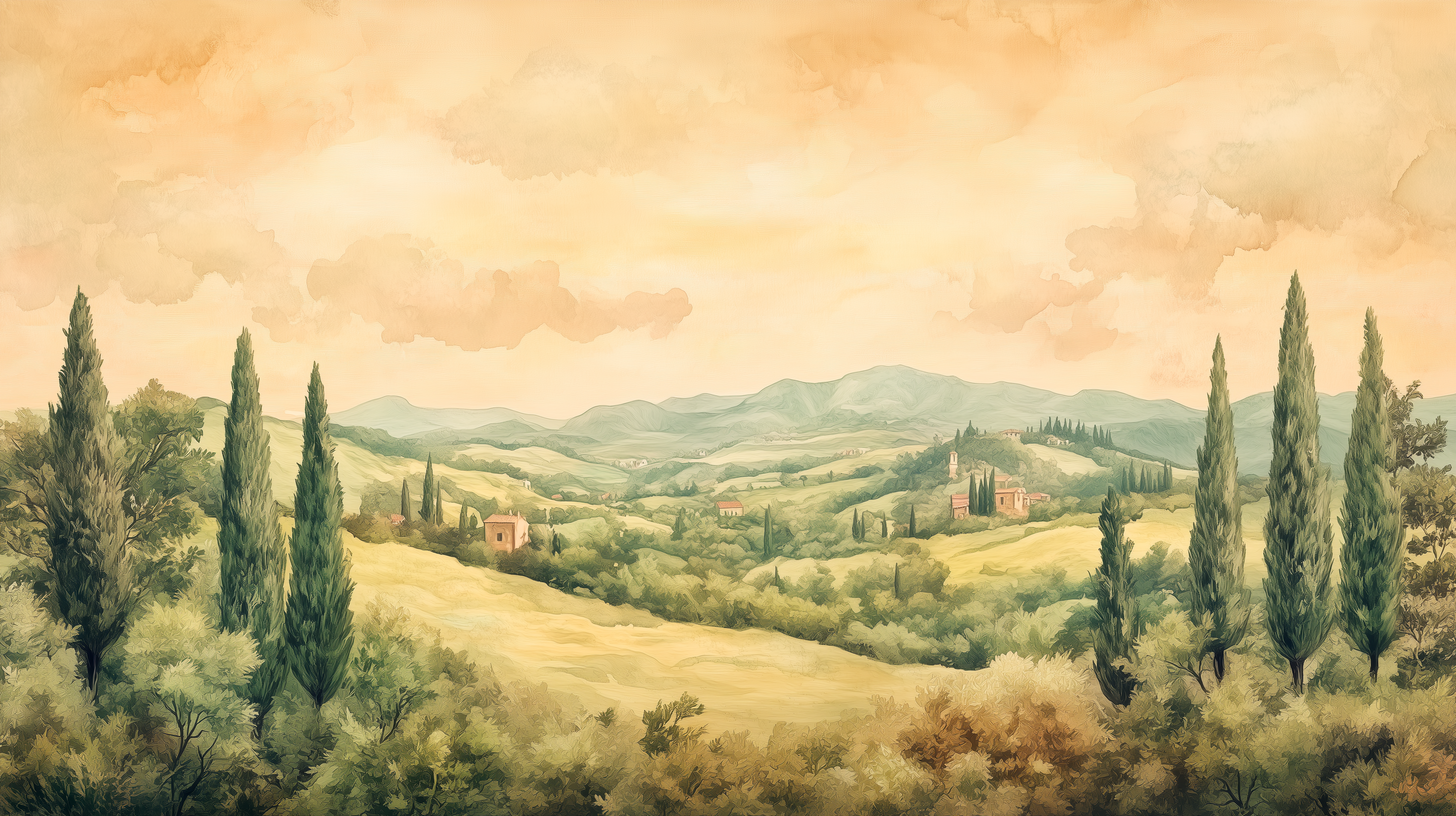 Vintage Italian mural with retro charm.
Peel-and-stick retro scenic wallpaper.