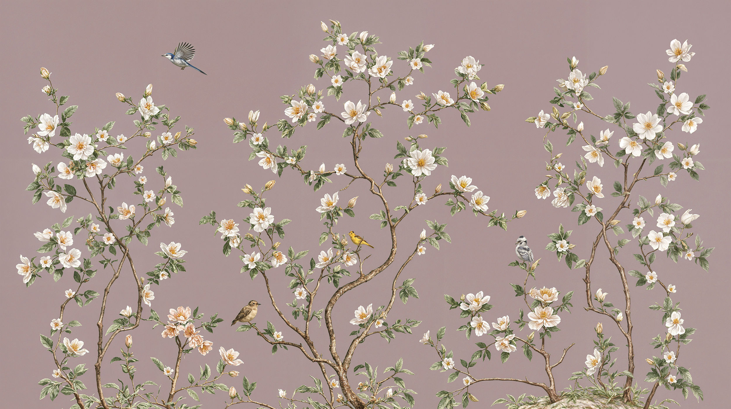 Pink background botanical wall art
Romantic peel-and-stick flower mural