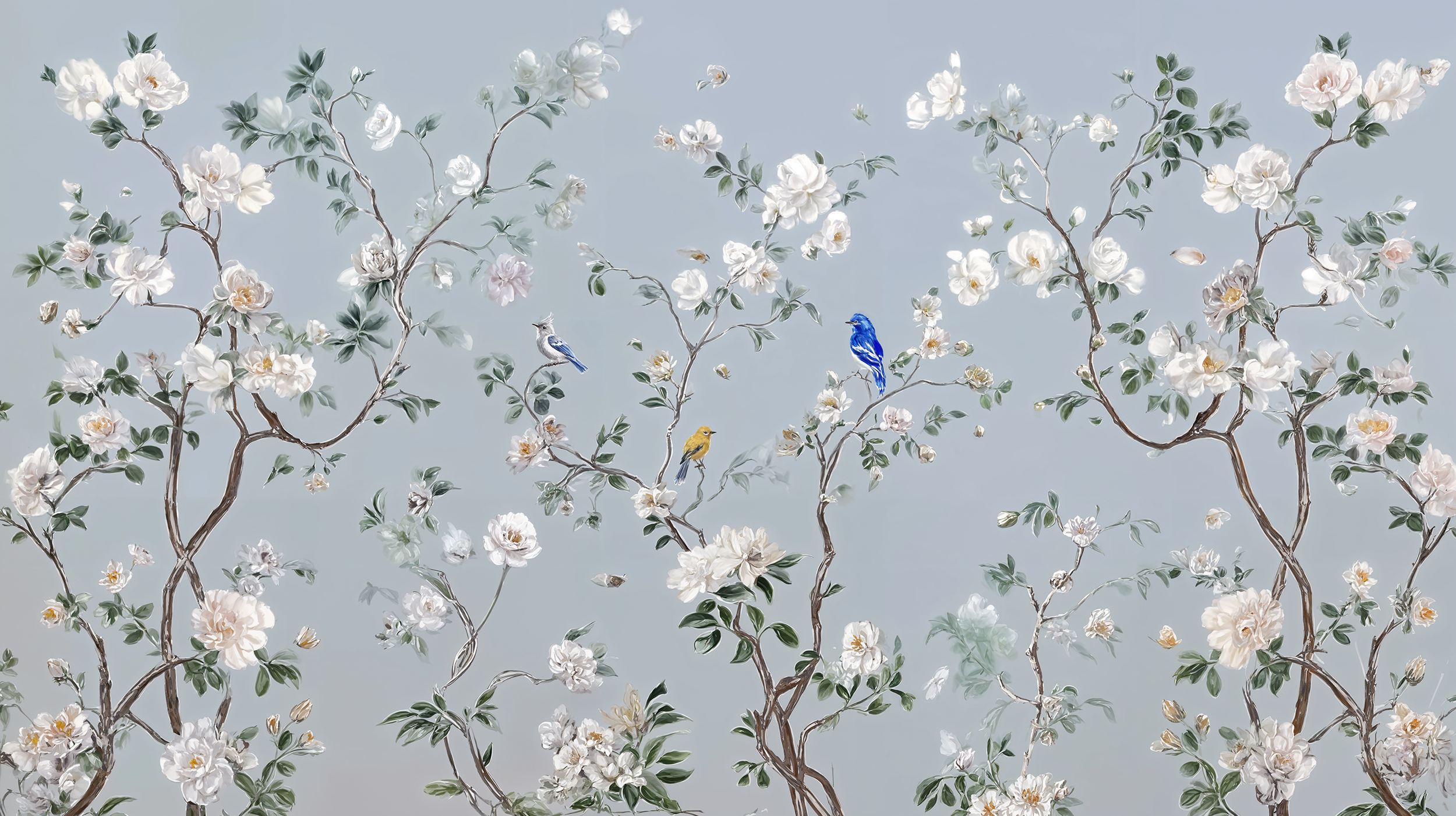 Japanese style floral wall decor
Removable chinoiserie botanical wallpaper