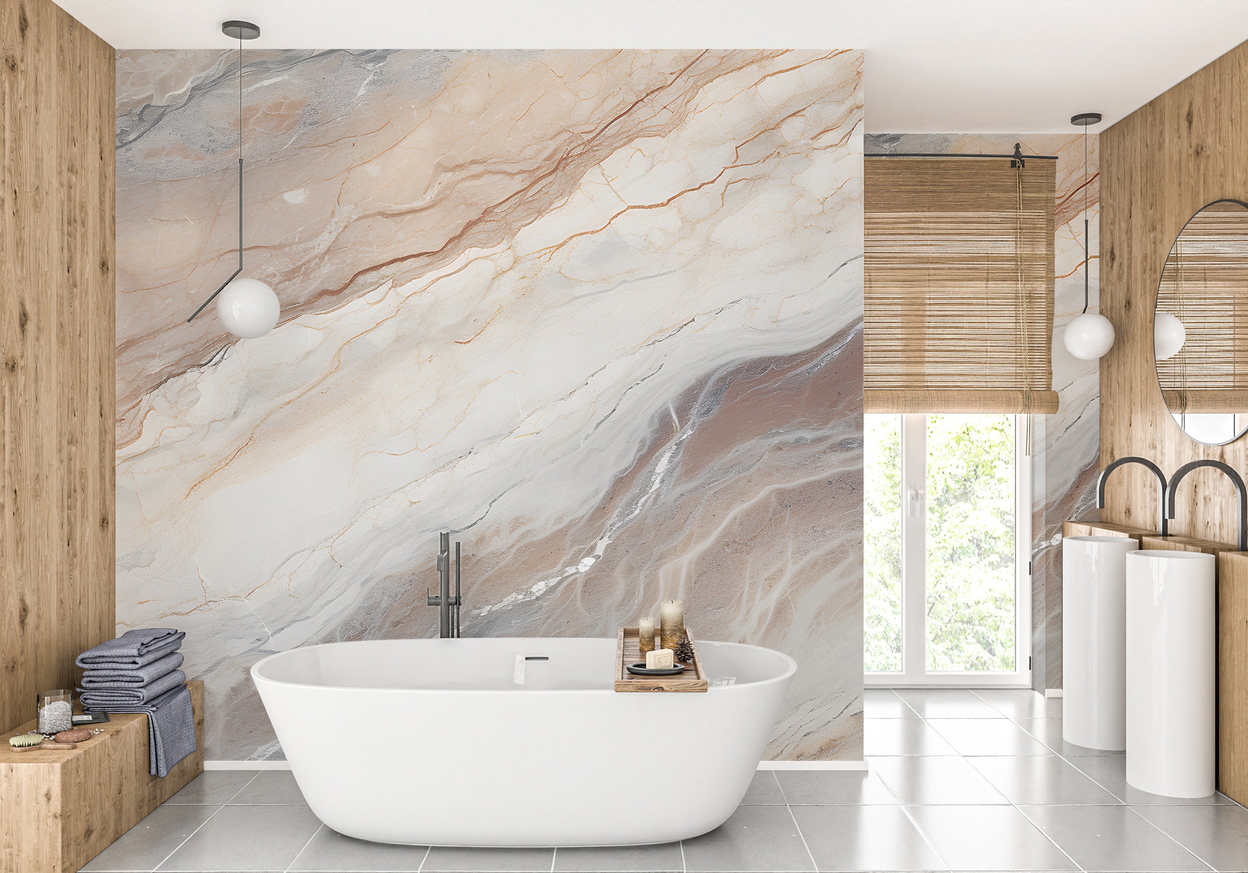 Luxurious Bathroom Stone Wall Covering