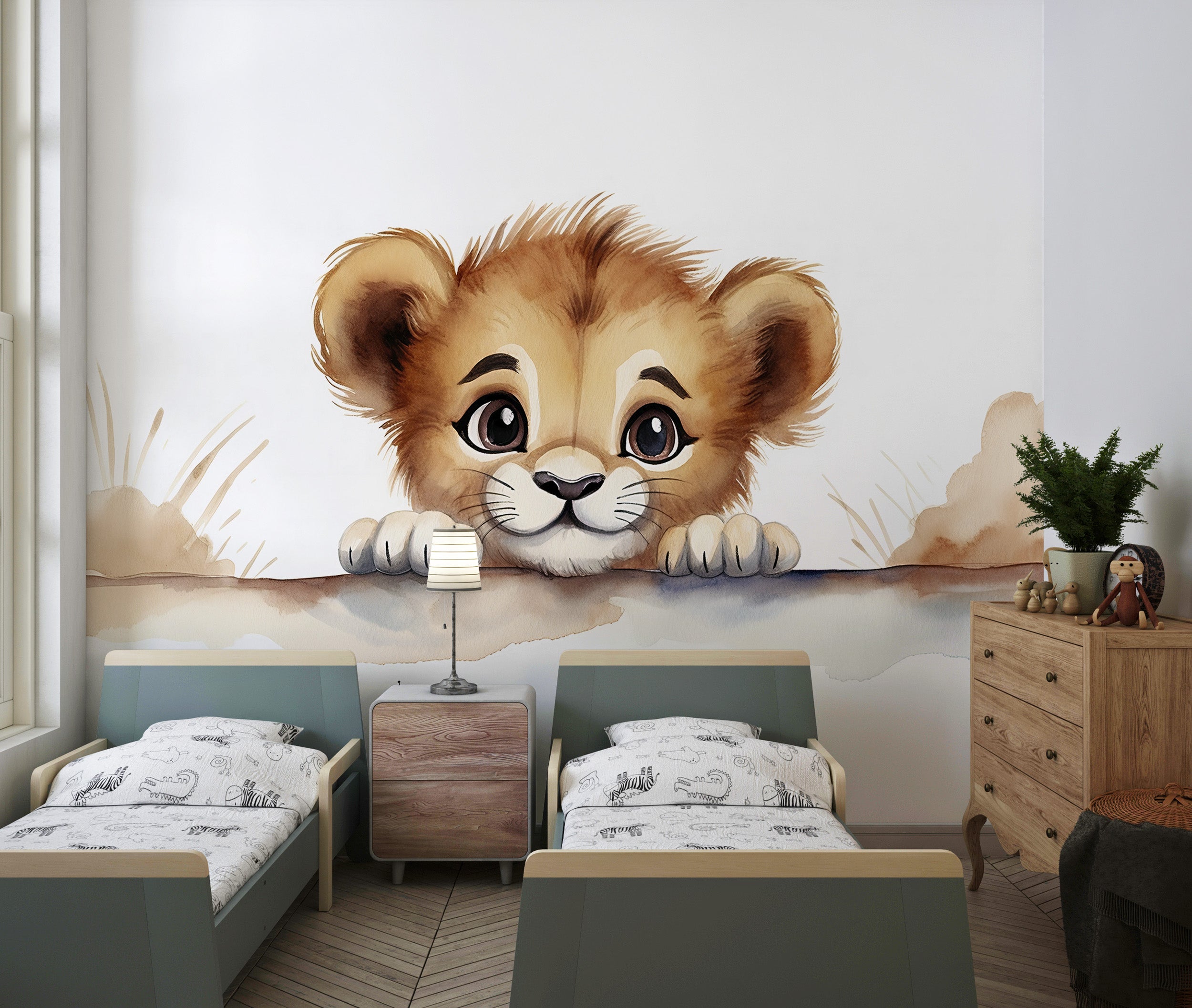 Whimsical Lion Wallpaper for Kids - Simple Installation