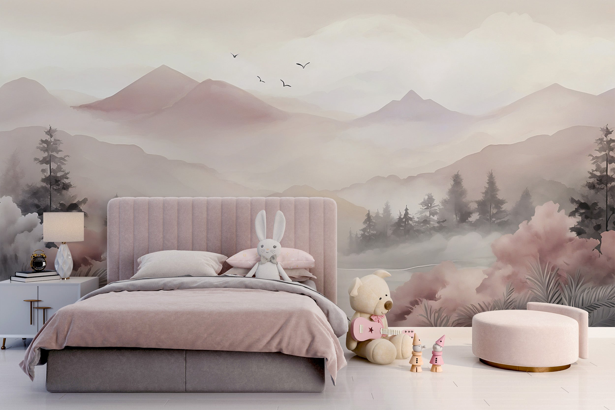 Pink Mountain Landscape Peel and Stick Wallpaper