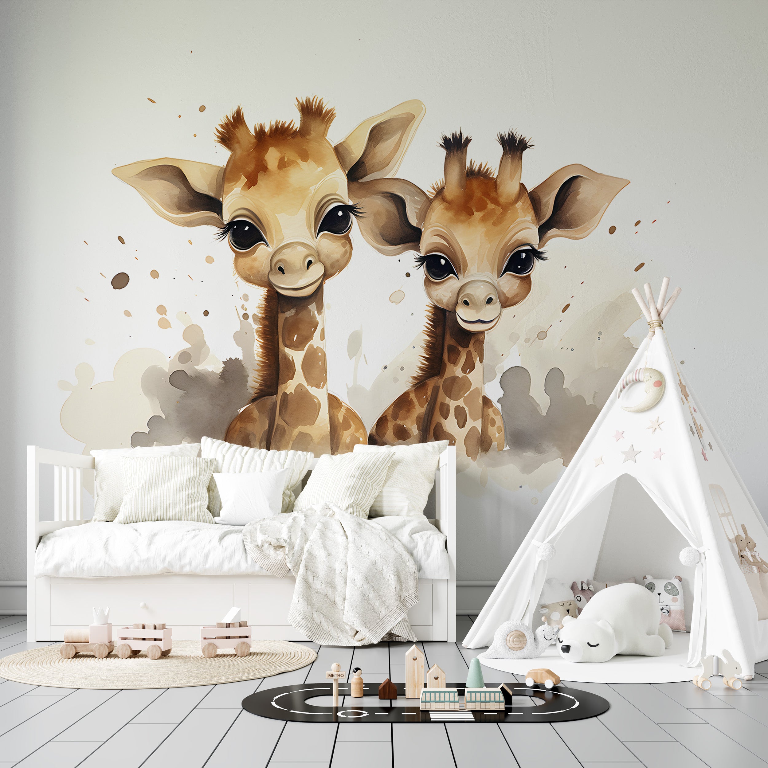 Beige Kids Animal Wall Decal - Giraffe Theme