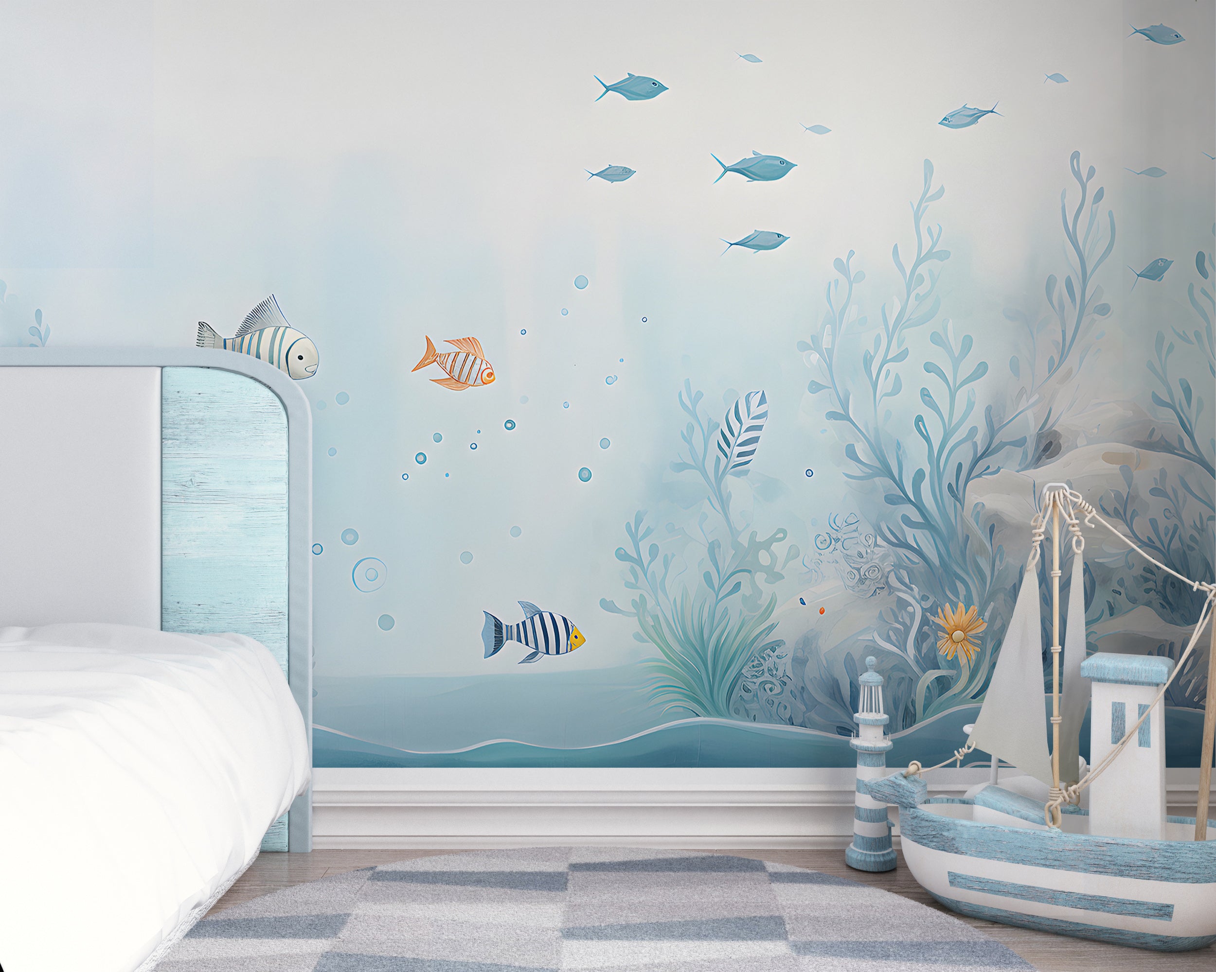Under the Ocean Watercolor Nursery Mural