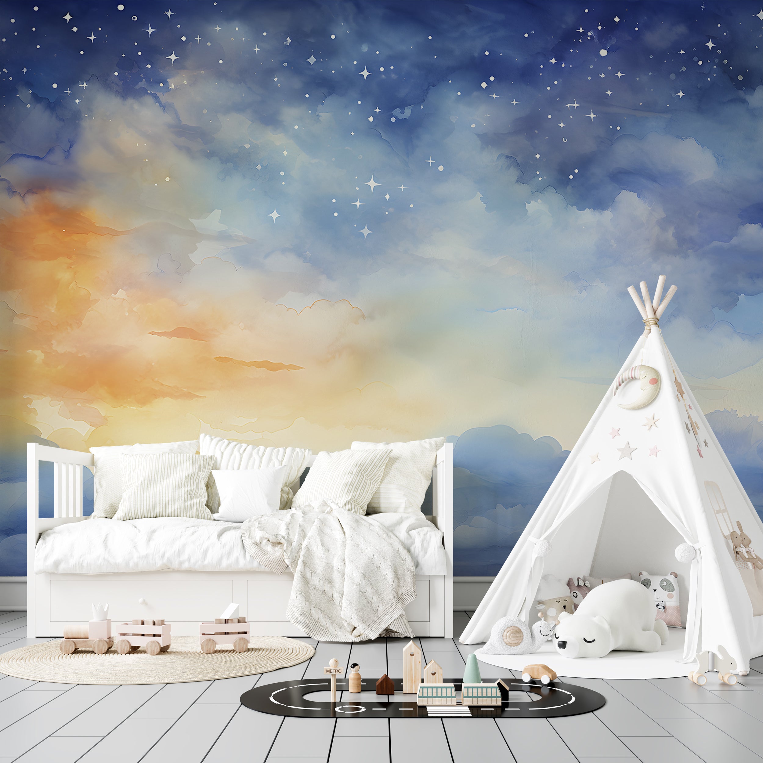Blue and Orange Clouds Wall Decal