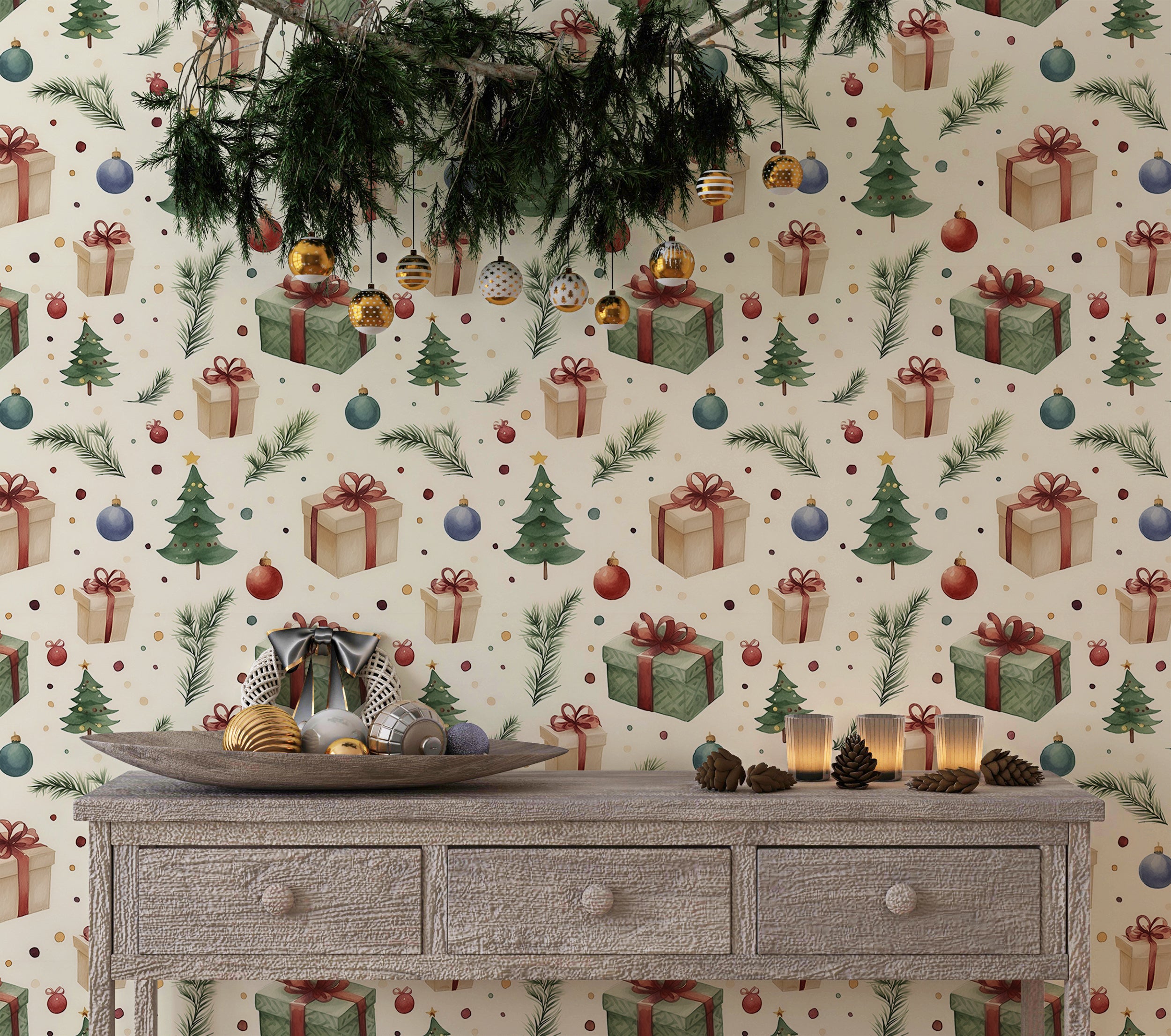 Peel and Stick Christmas Pattern Wallpaper