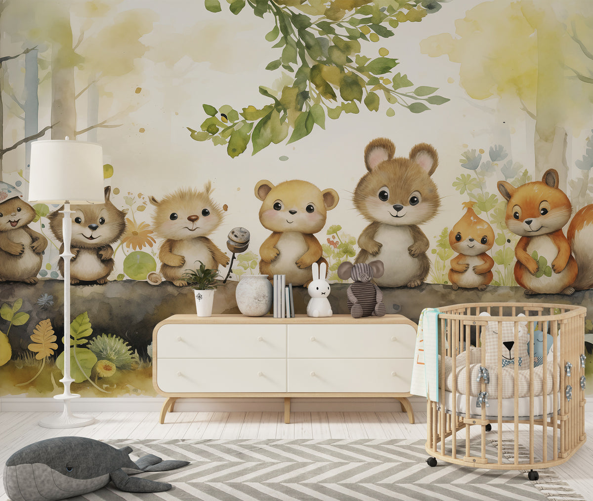 Woodland Animals Wall Mural - Watercolor Kids Forest Wallpaper