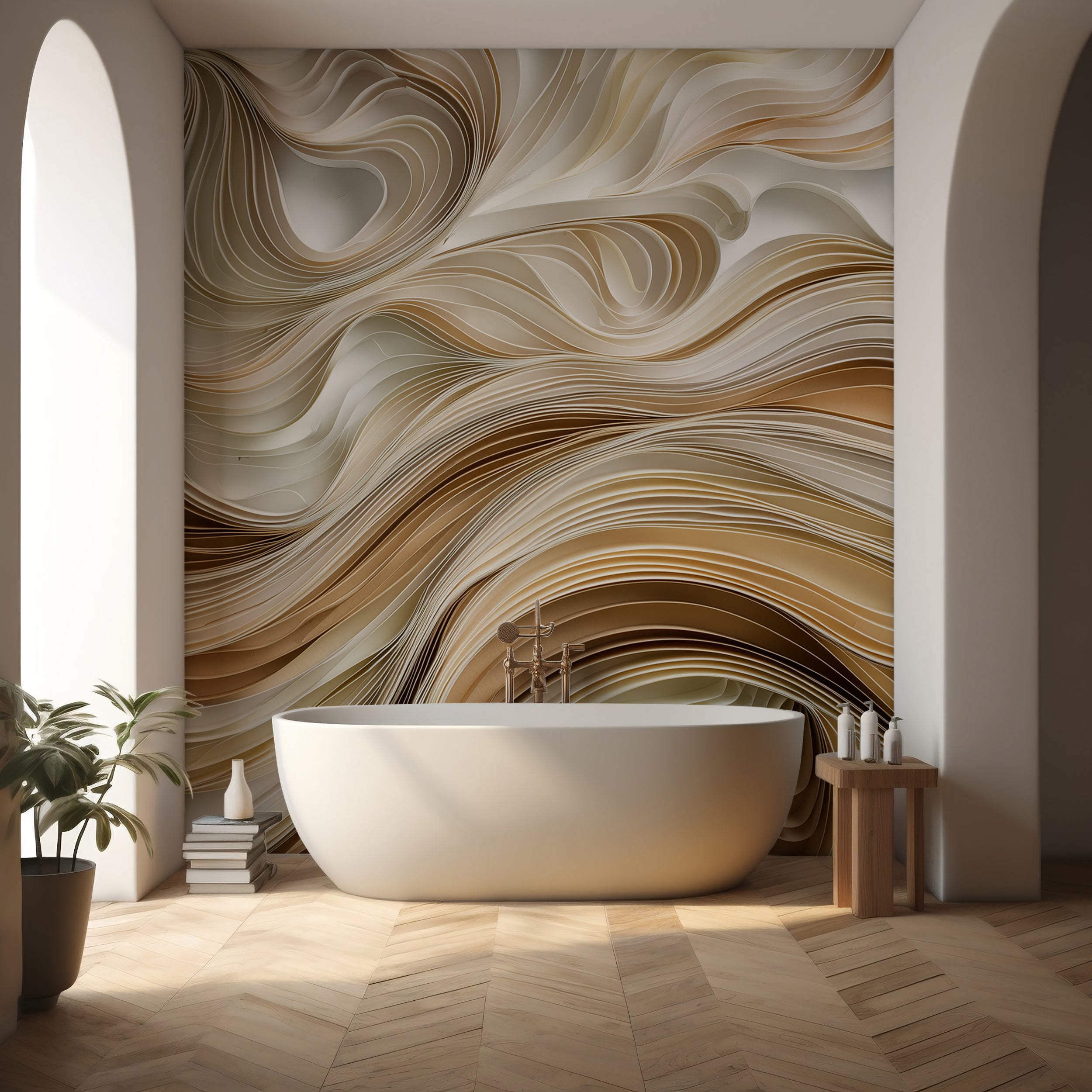 Cream and sand tone wall decor
Subtle line art removable wallpaper