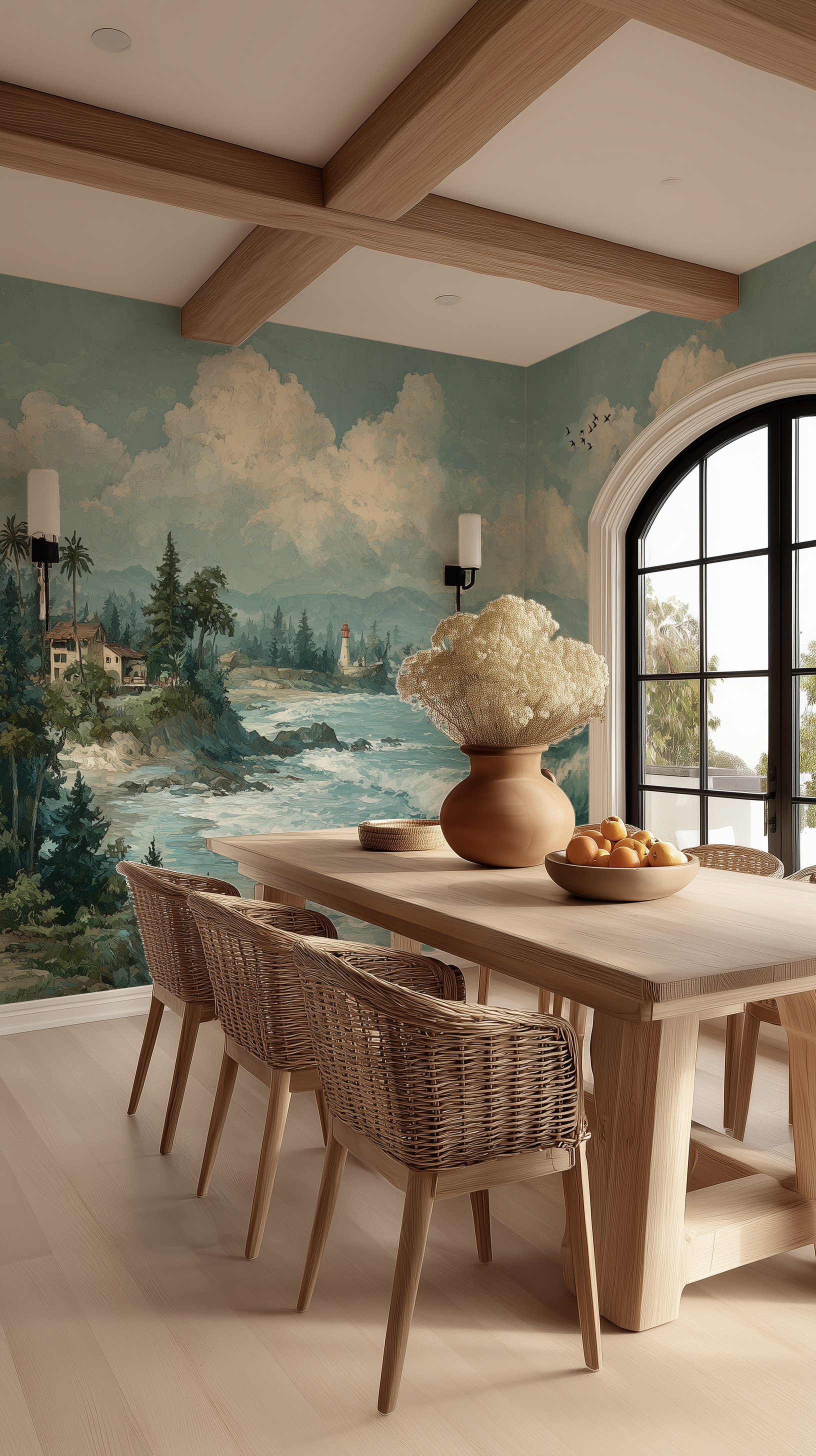 Watercolor coastal landscape mural
Soft blue ocean waves wall mural
