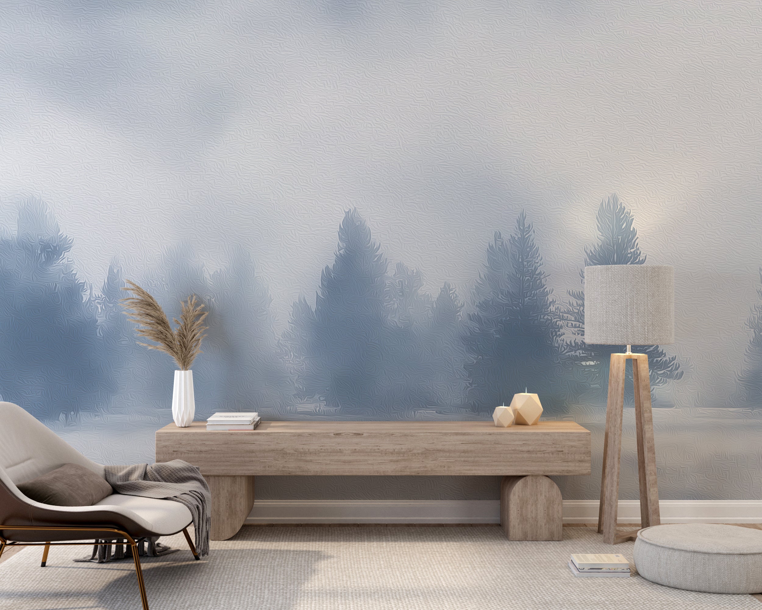 cool foggy forest landscape
nordic pine forest wall decor