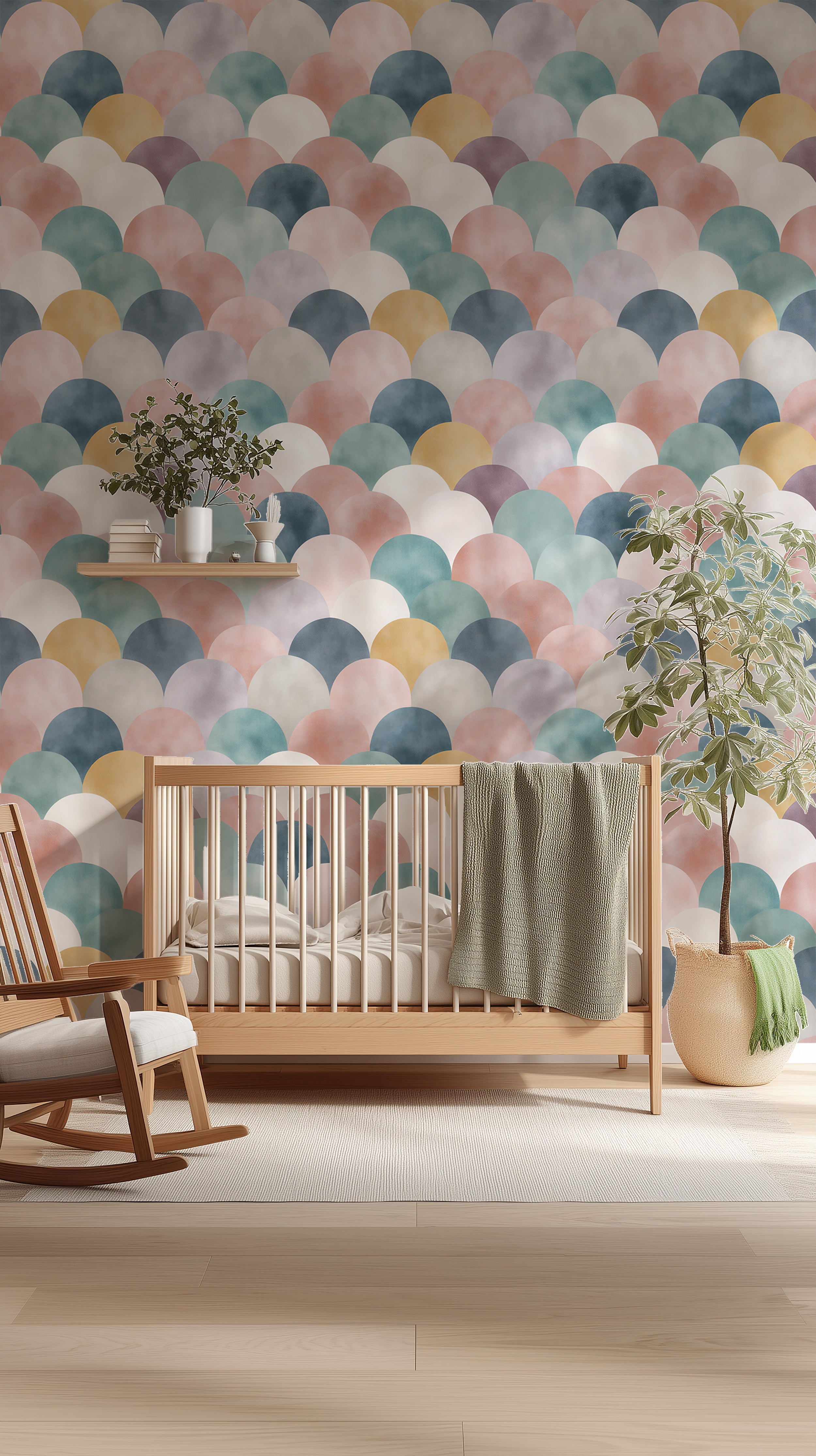 Pastel arch wallpaper for nursery walls
Colorful dome shapes kids room mural