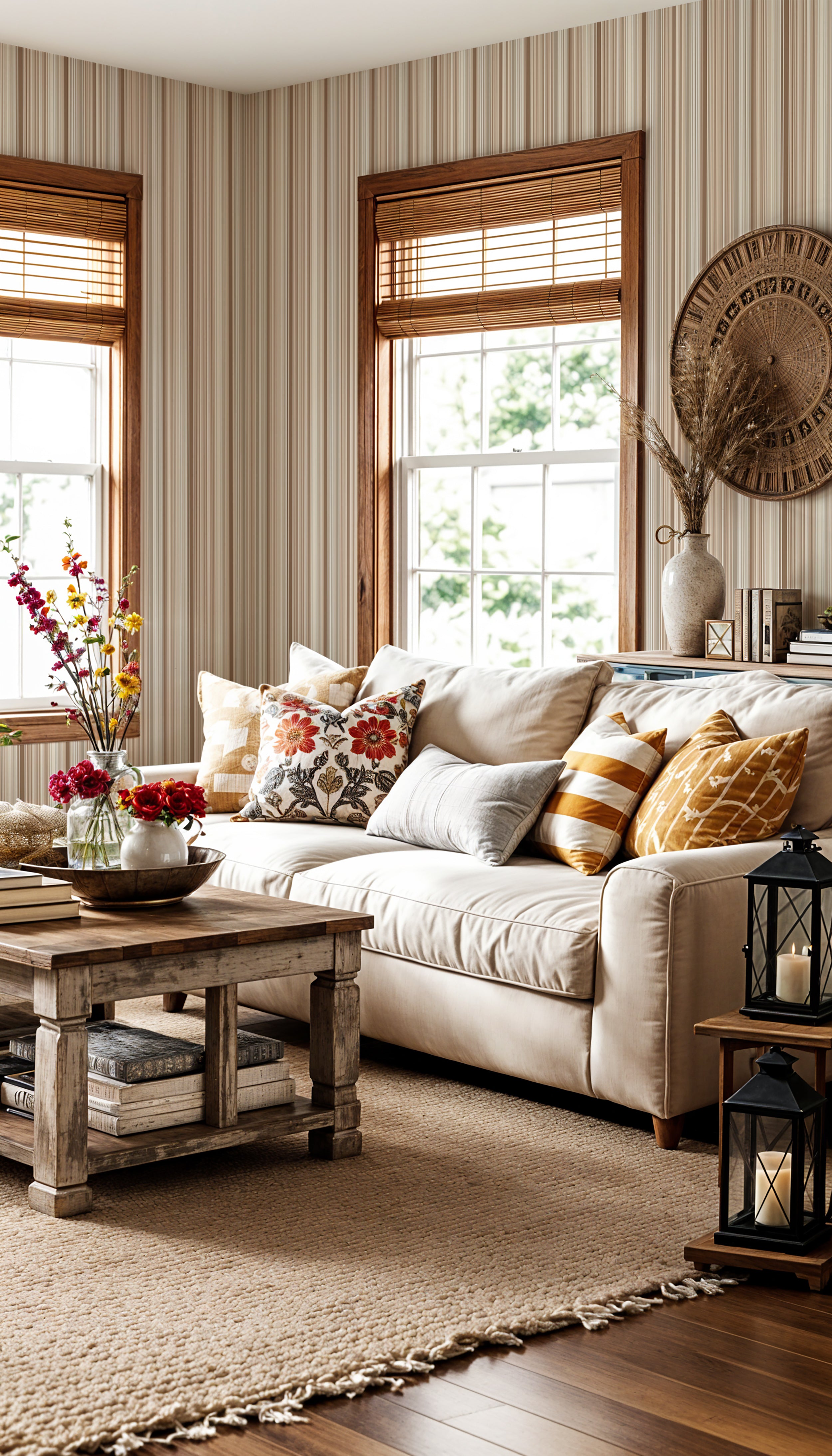 Vertical beige and brown striped wallpaper
Neutral stripe wallpaper pattern