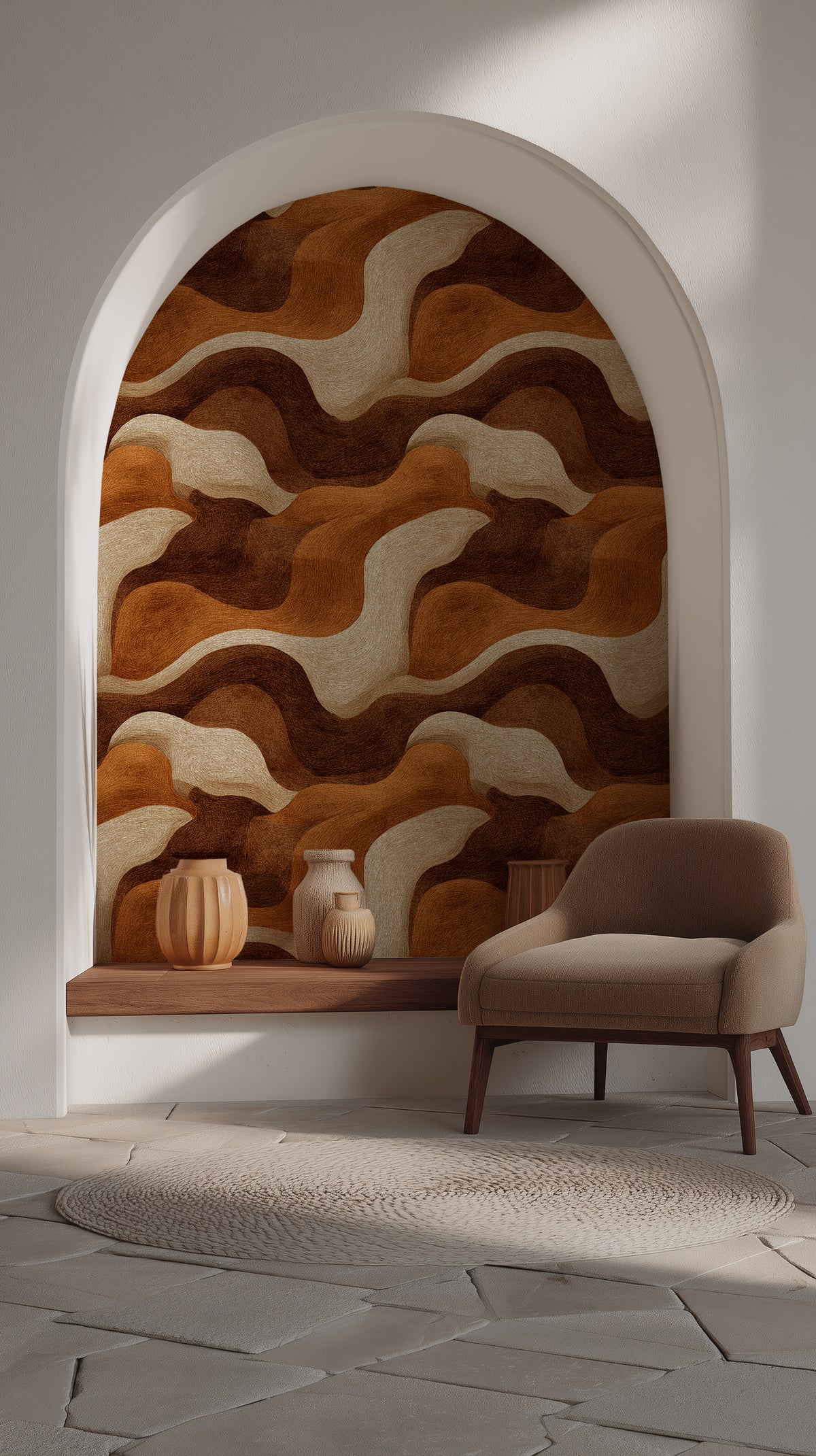 Beige Brown Abstract Wavy Wallpaper - Organic Flowing Shapes And Lines