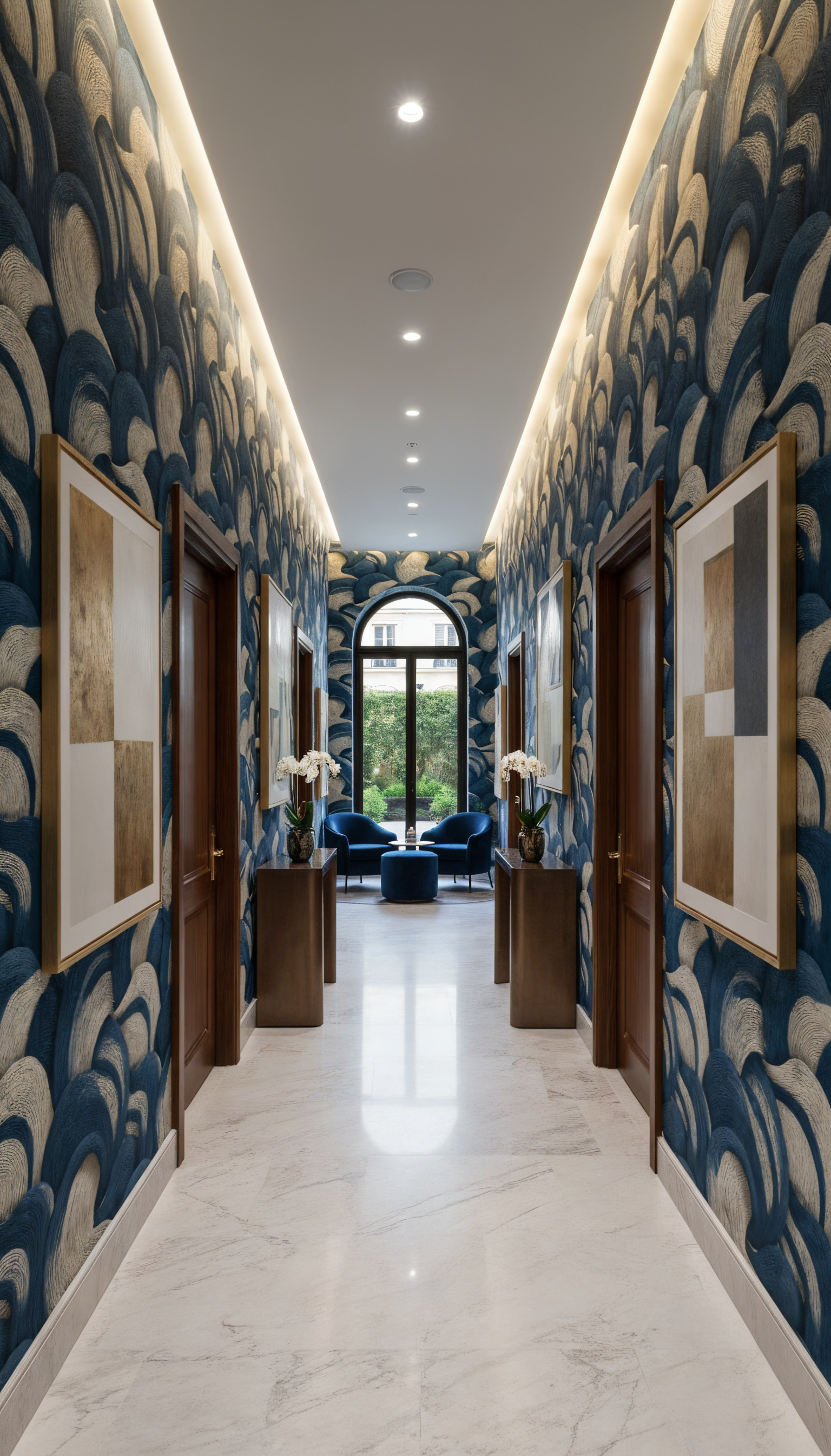 Blue white abstract wavy wallpaper design
Curved wave pattern wallpaper with texture